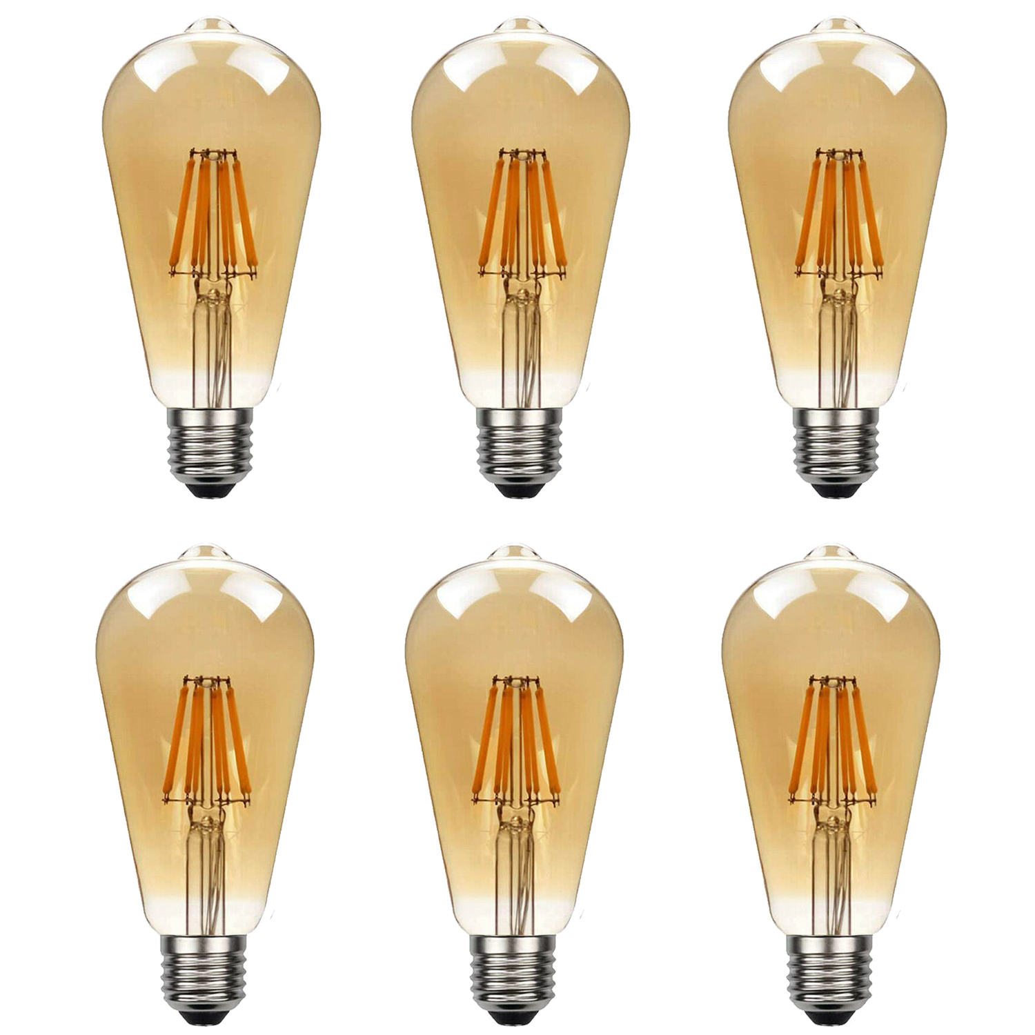6pack E27 Led Edison Dimmable Vintage Amber Glass Warm White 2700k Light Bulb 