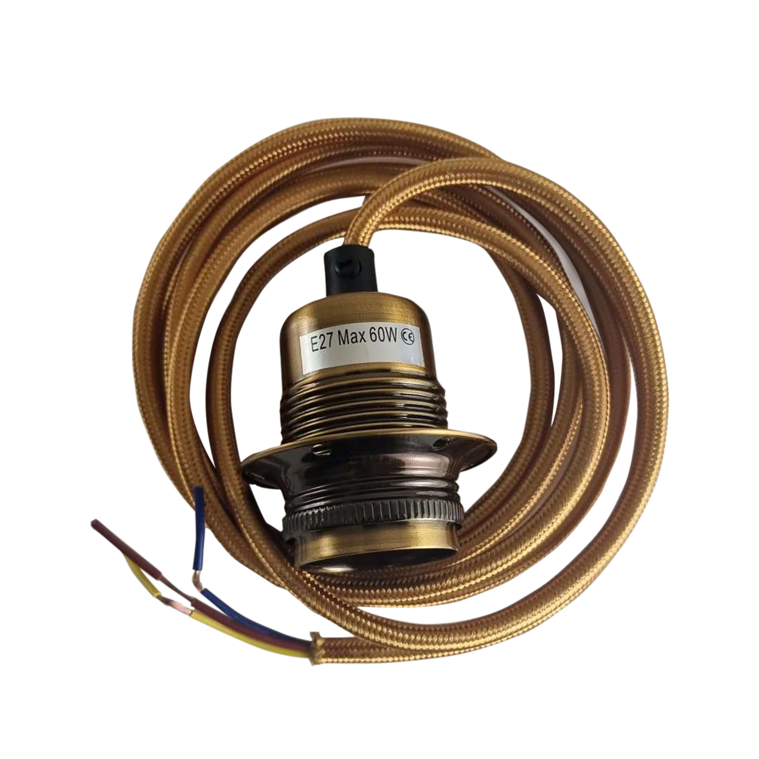 2m Gold Fabric Cable With Yellow Brass Aluminium Holder~3634 
