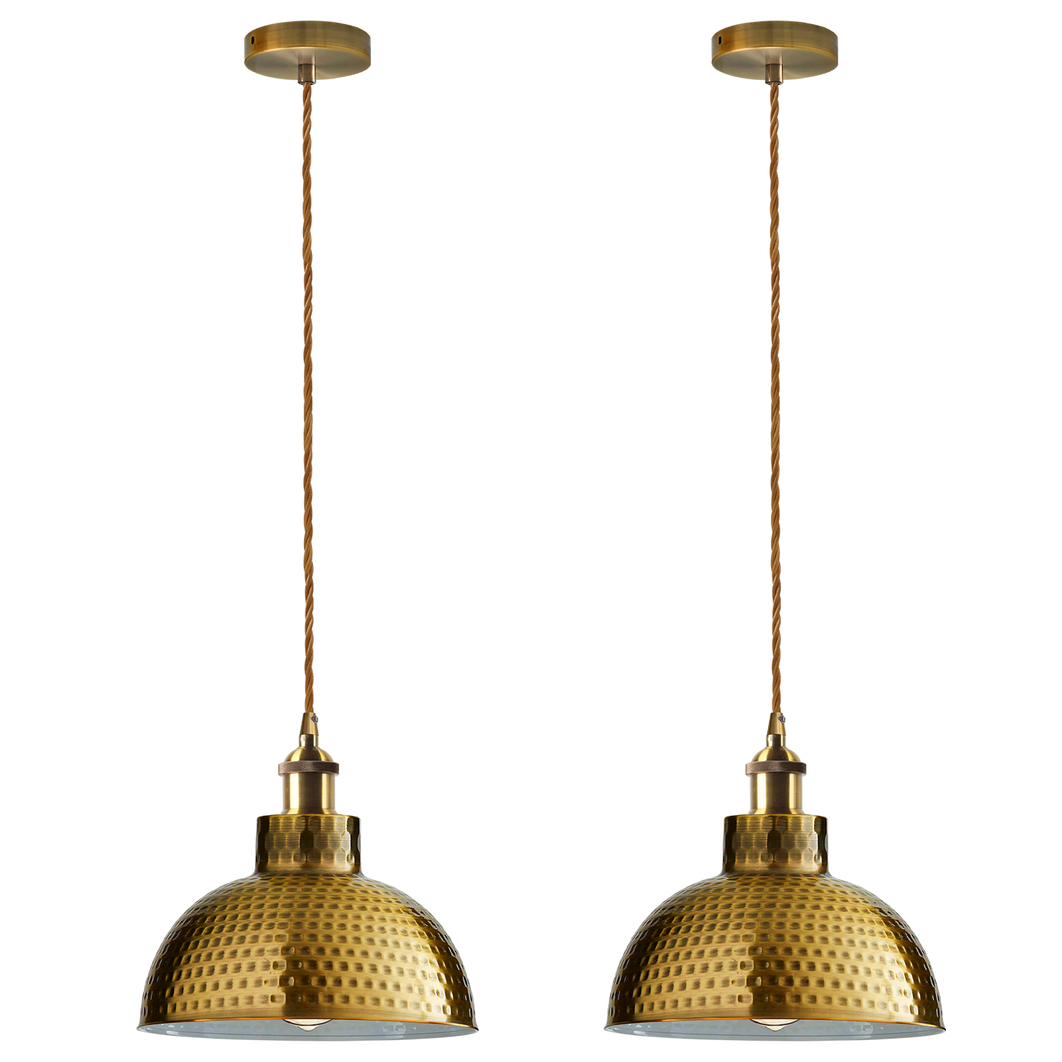 2 Pack Vintage Industrial Yellow Brass Ceiling Pendant Light Metal Shade Hanging Lamp 