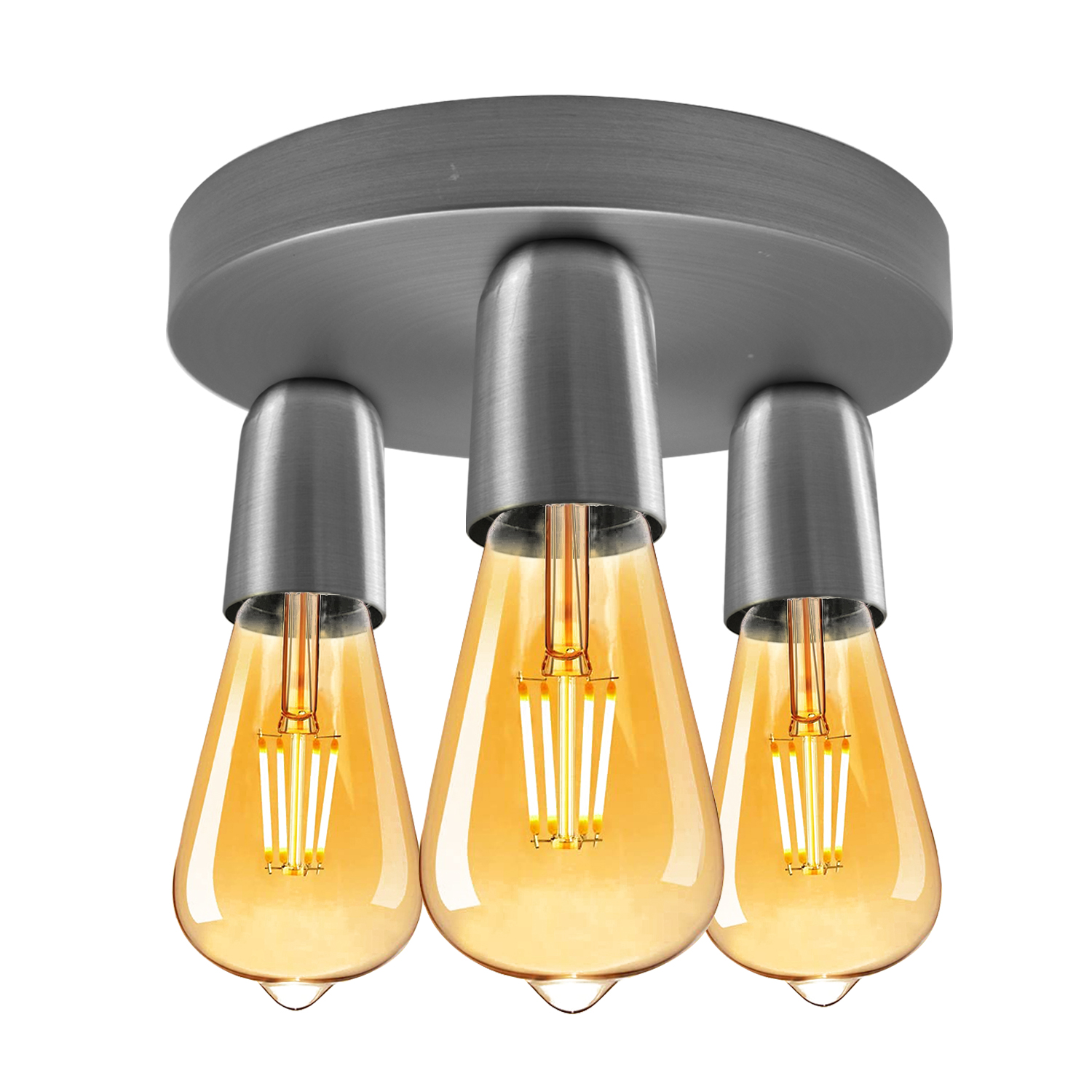 Satin Nickel Vintage Ceiling Light 3 Way Ceiling E27 Lamp Base Semi Flush Ceiling Lamp 