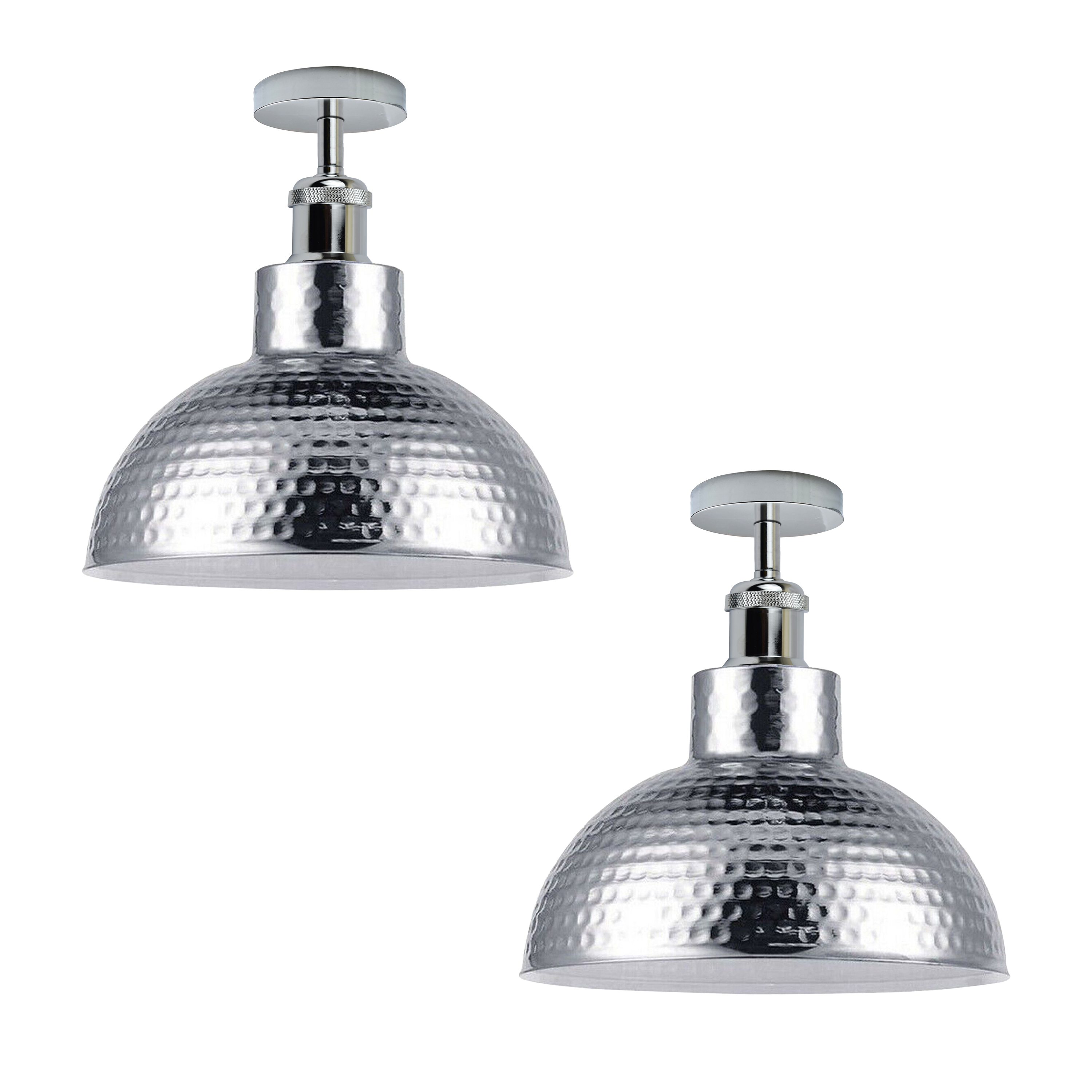 2 Pack Vintage Industrial Style Chrome Flush Mount Metal Ceiling Light  