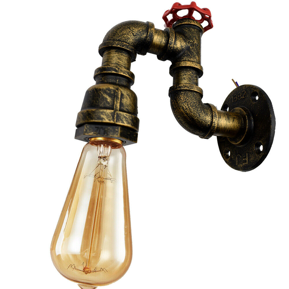 Vintage Industrial Water Pipe Lamp Retro Light Steampunk Wall Sconce 