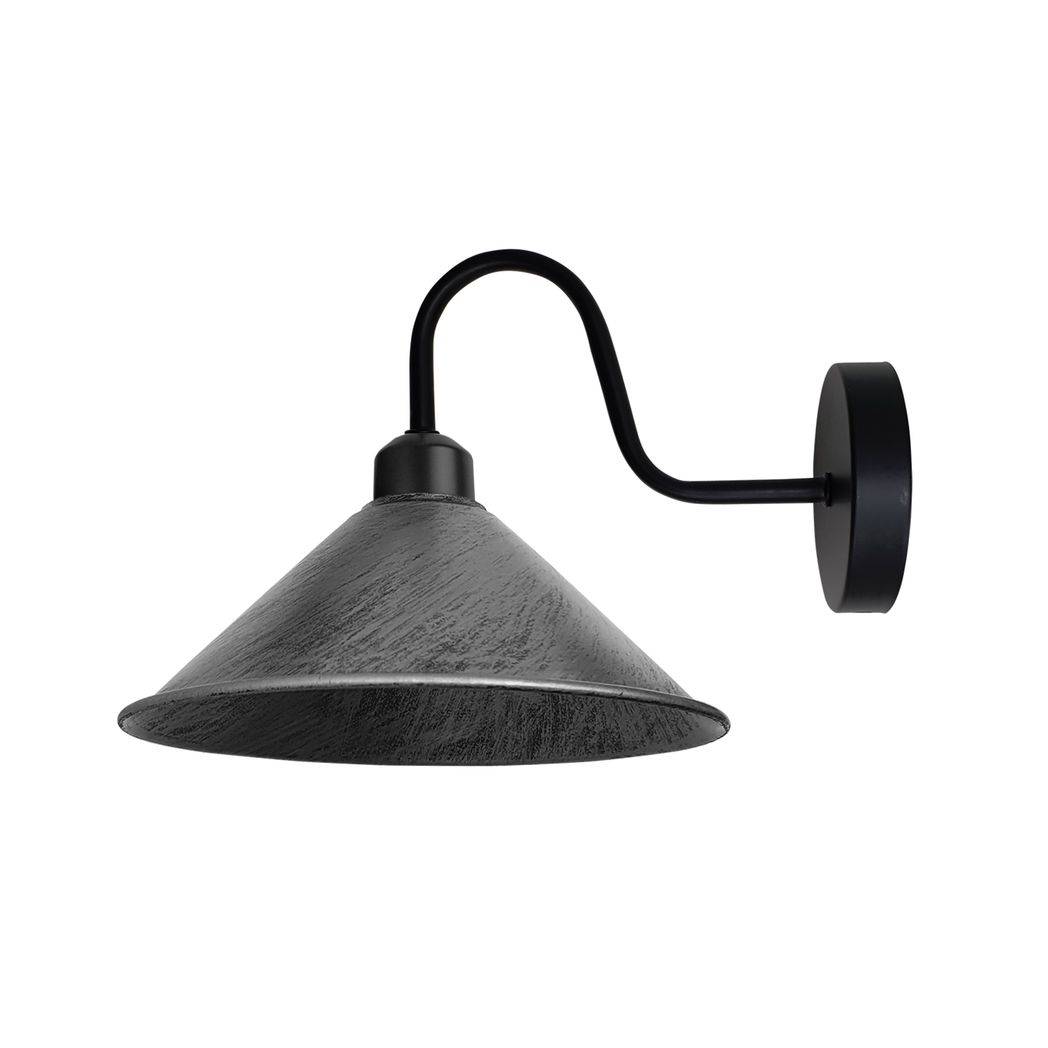 Brushed Silver  Wall Light Fixture,Black Wall Sconce E27 Base Socket Screw Type Wall Mounted Swan Neck Cone Shape Shade 