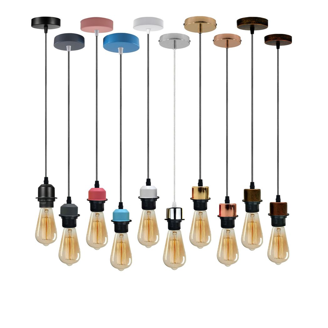 5 Pack Industrial Pendant Light Fitting, Lampshade Addable E27 Lamp Holder Light, 