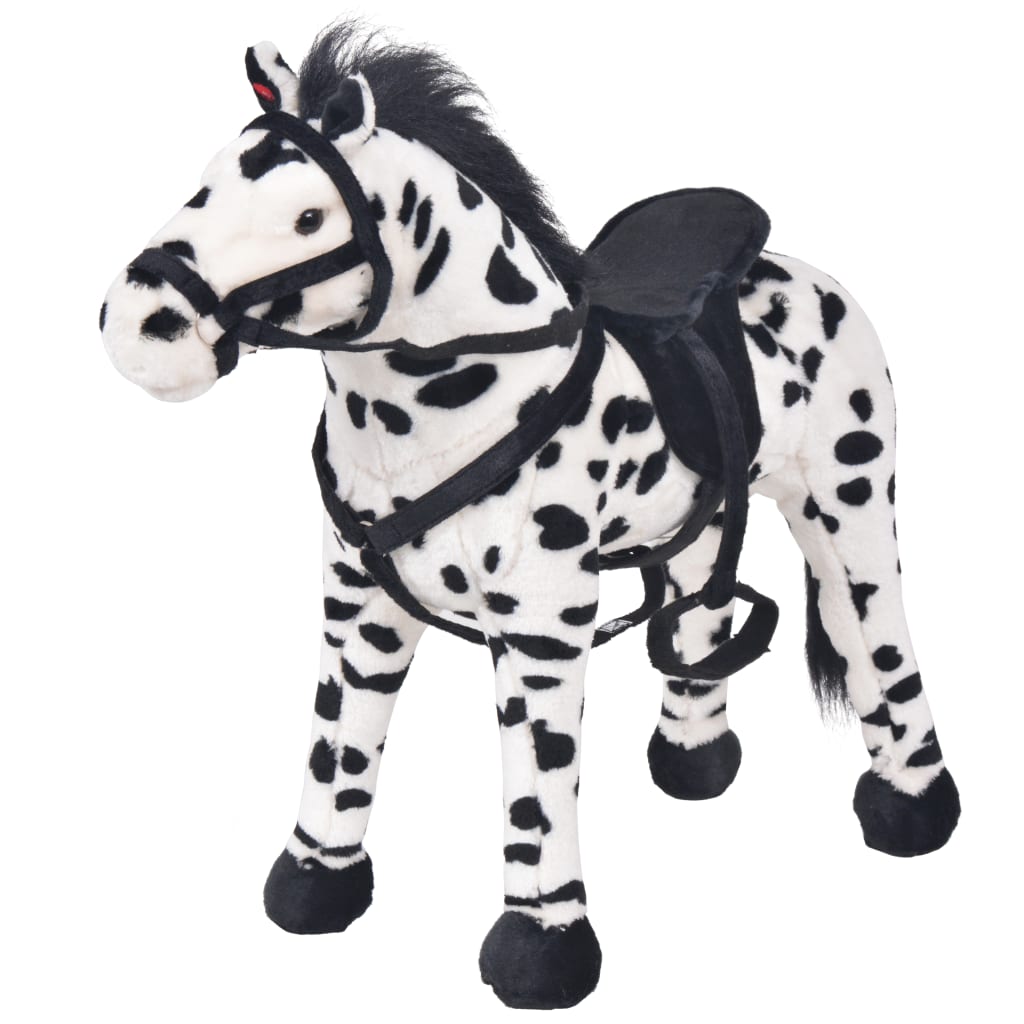 vidaXL Standing Plush Toy Horse Black and White XXL Kids Riding Stuffed