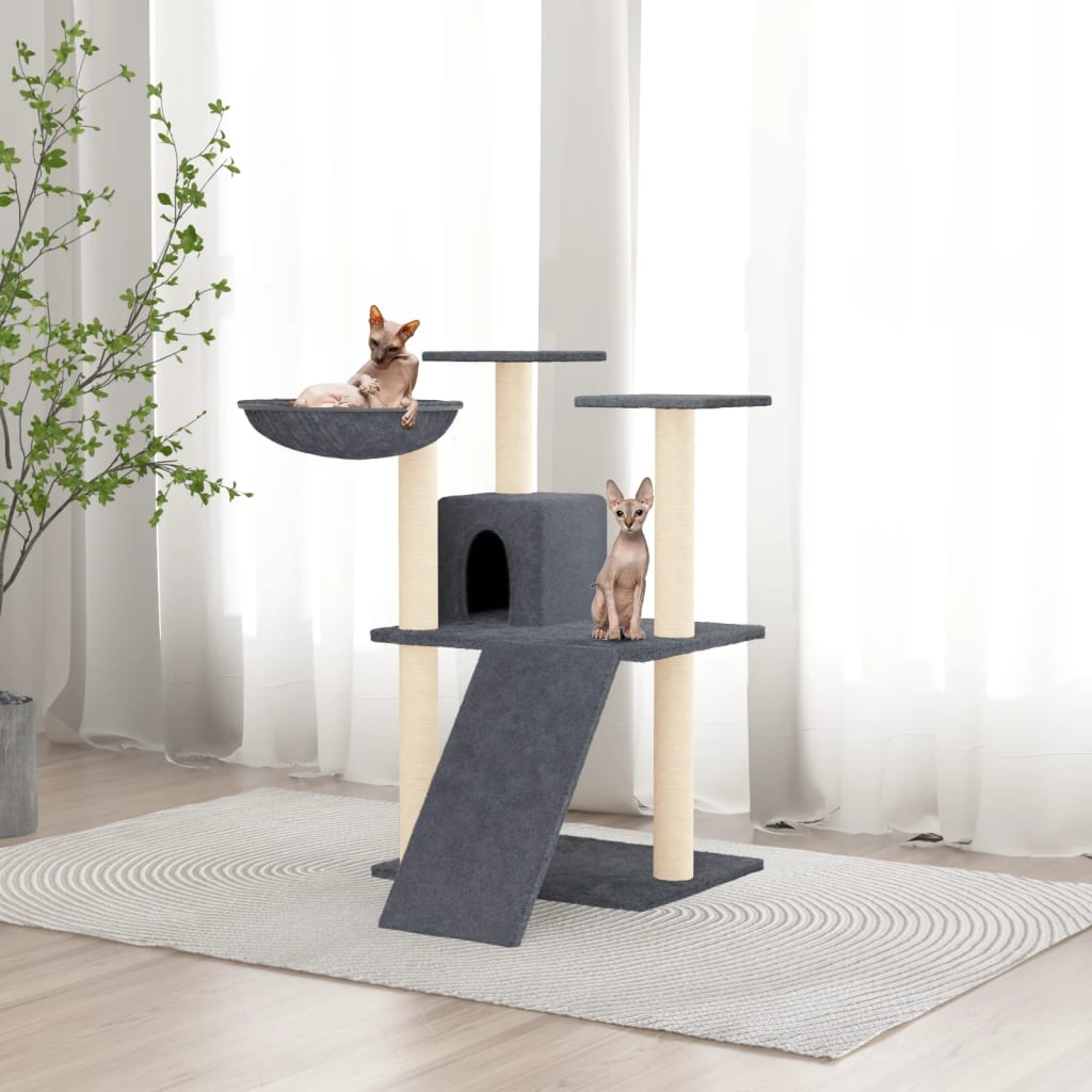vidaXL Cat Tree 83cm – Cream Scratching Post Tower with Sisal, Activity Centre - Picture 6 of 20