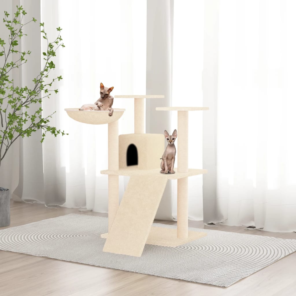 vidaXL Cat Tree 83cm – Cream Scratching Post Tower with Sisal, Activity Centre - Picture 16 of 20