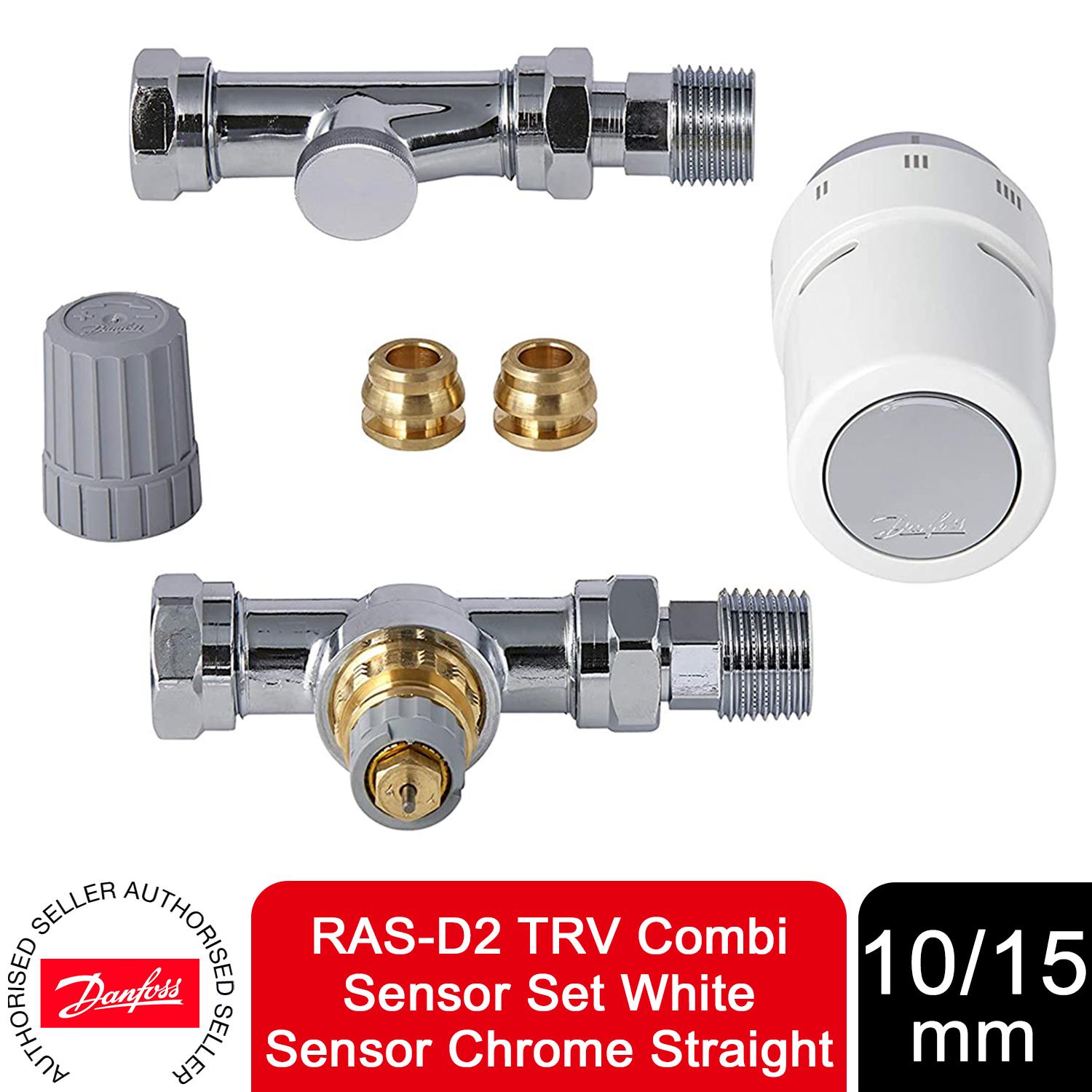 Danfoss Ras-D2 Trv Combi Sensor Set White Sensor Chrome Straight, 10/15 Mm