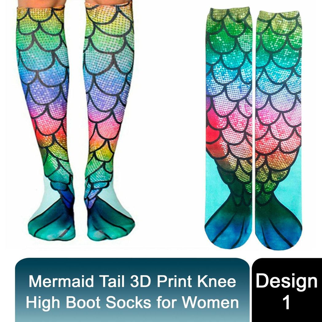 Mermaid Tail Print Women Girl Knee High Boot Socks[Design - 1]