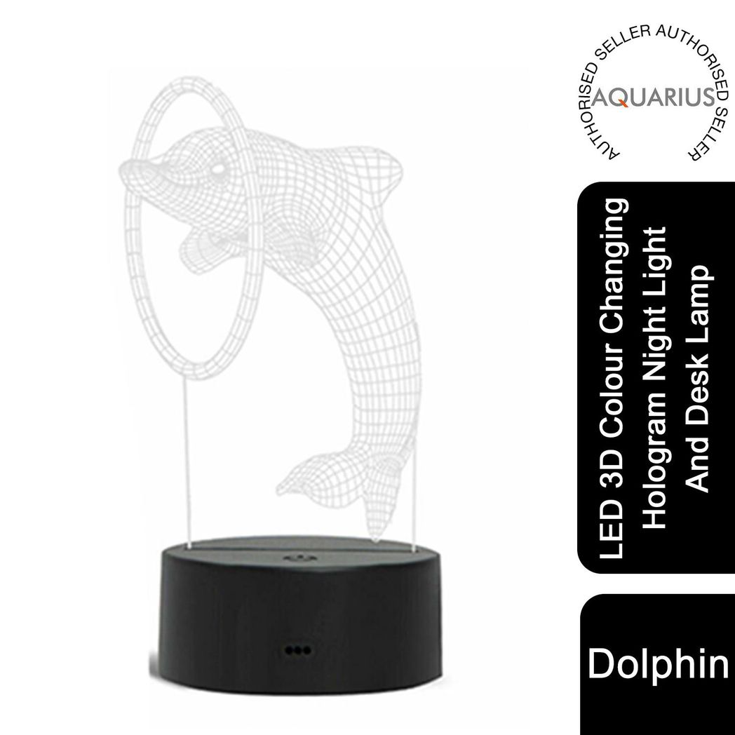 Aquarius Colour Changing 3d Designed Led Hologram Night Lamp Light, Dolphin