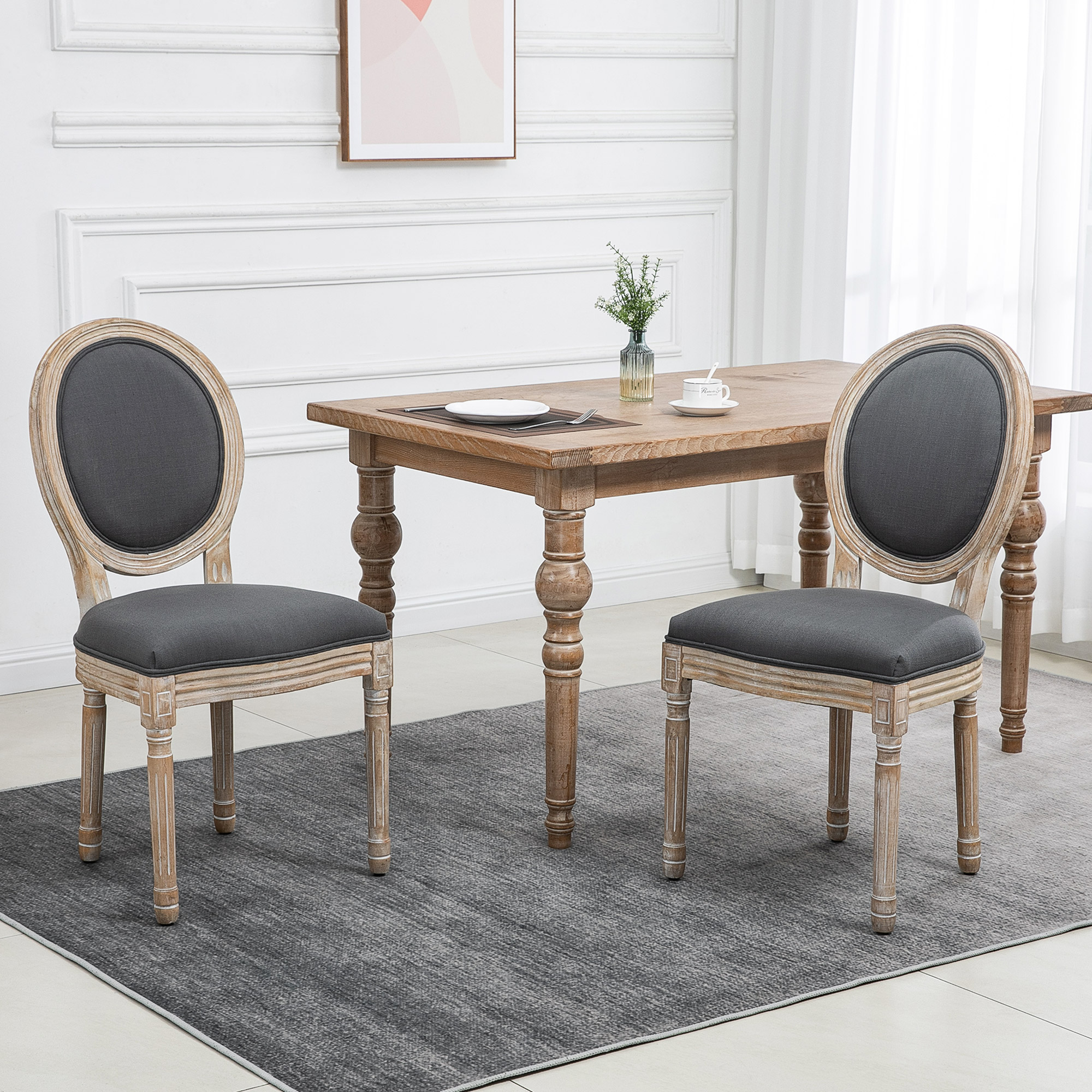 Elegante juego de 2 sillas de comedor estilo francés - tapicería y respaldo de lino - Imagen 11 de 18