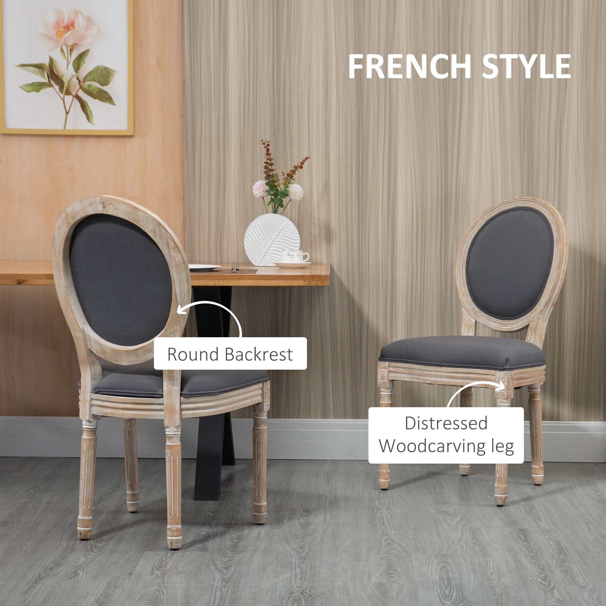 Elegante juego de 2 sillas de comedor estilo francés - tapicería y respaldo de lino - Imagen 13 de 18
