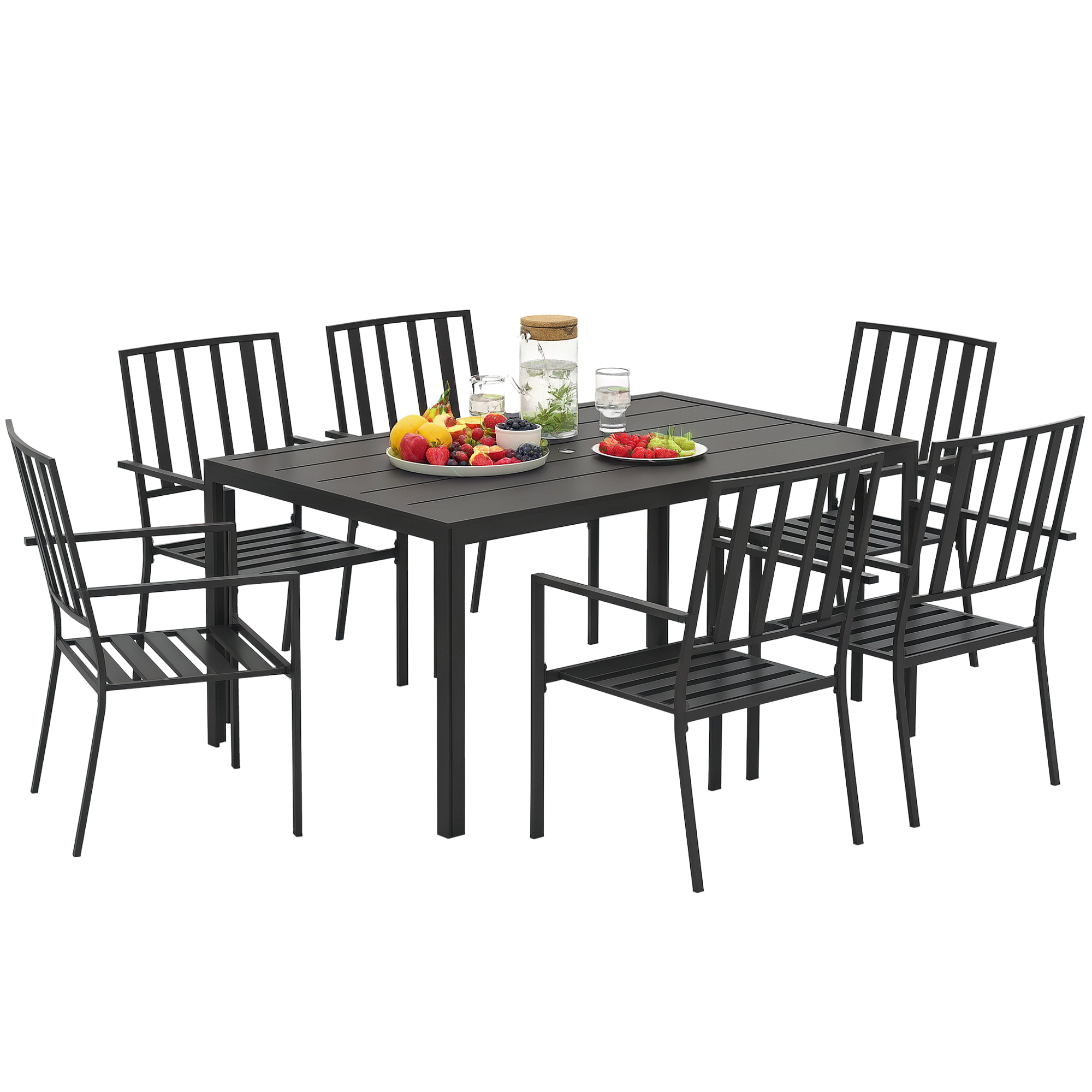 OUTSUNNY 7 PCS Garden Dining Set w/ Stackable Chairs and Metal Top ...