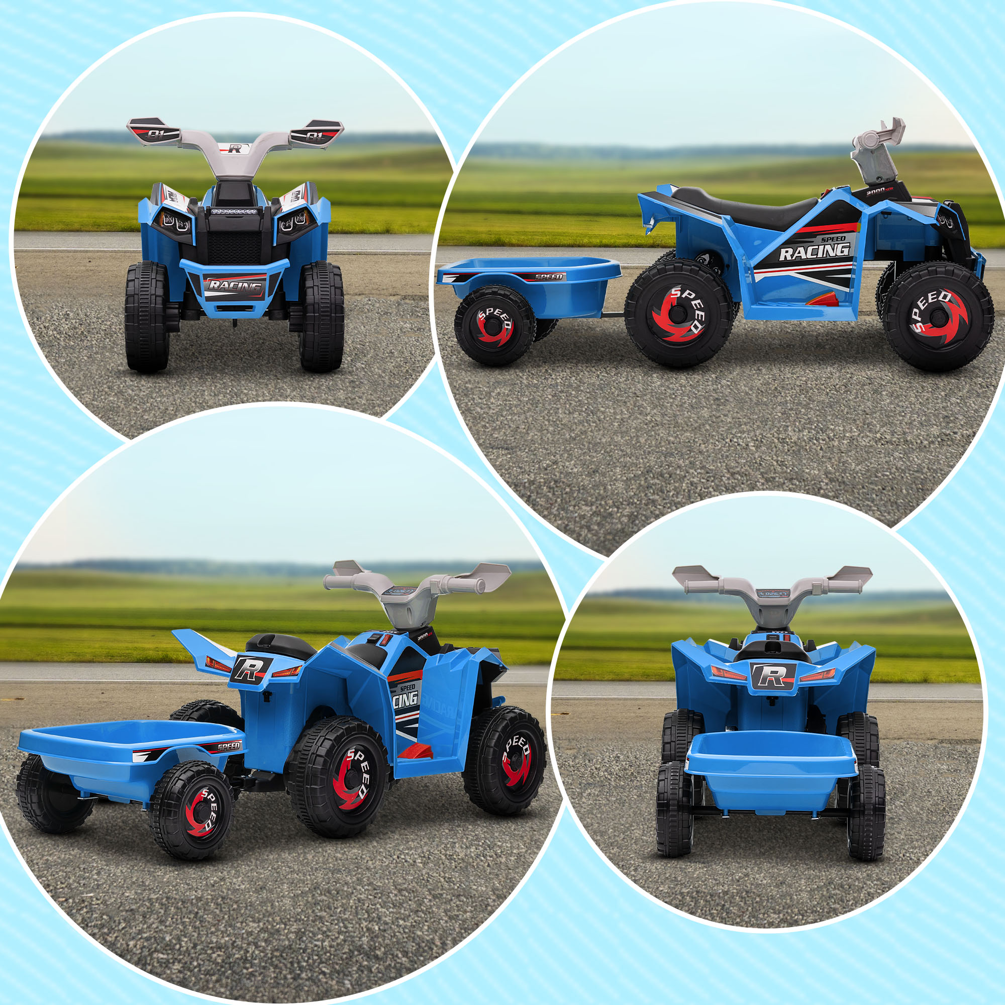 HOMCOM Electric Quad Bike, 6V Kids Ride-On ATV with Back Trailer - Blue - Picture 8 of 9