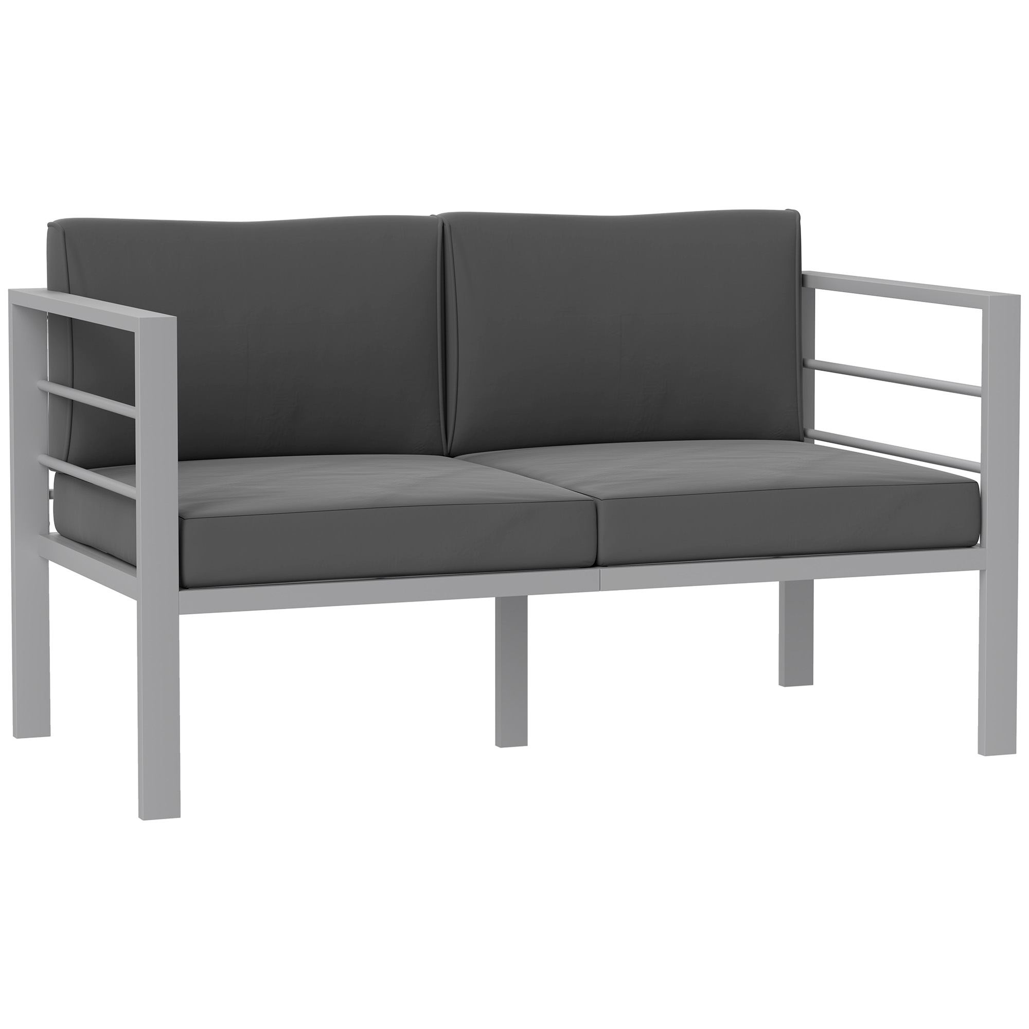 Outsunny All-Weather Garden Loveseat With Removable Cushions, Charcoal Grey
