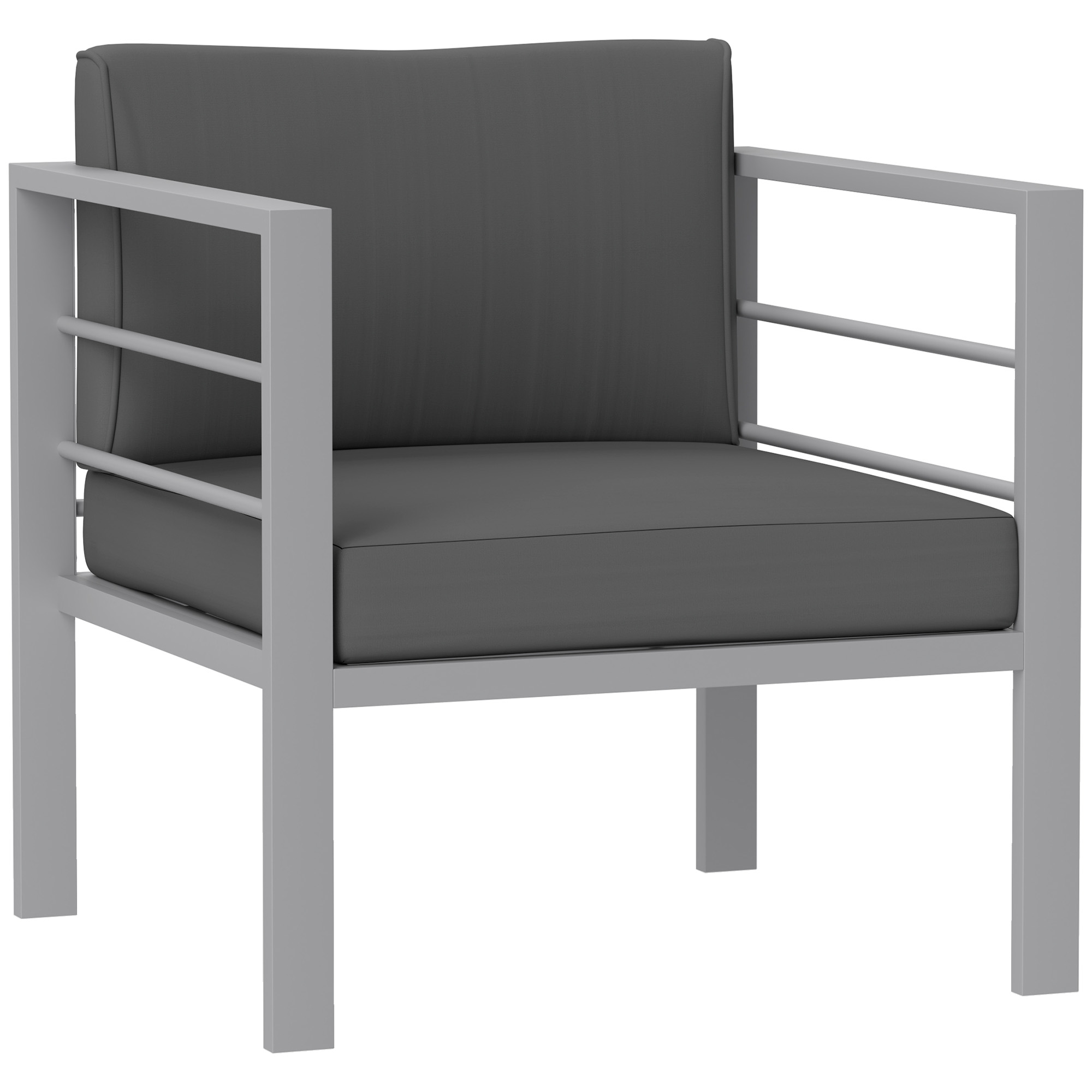 Outsunny Patio Furniture Aluminium Armchair With Cushions, Charcoal Grey