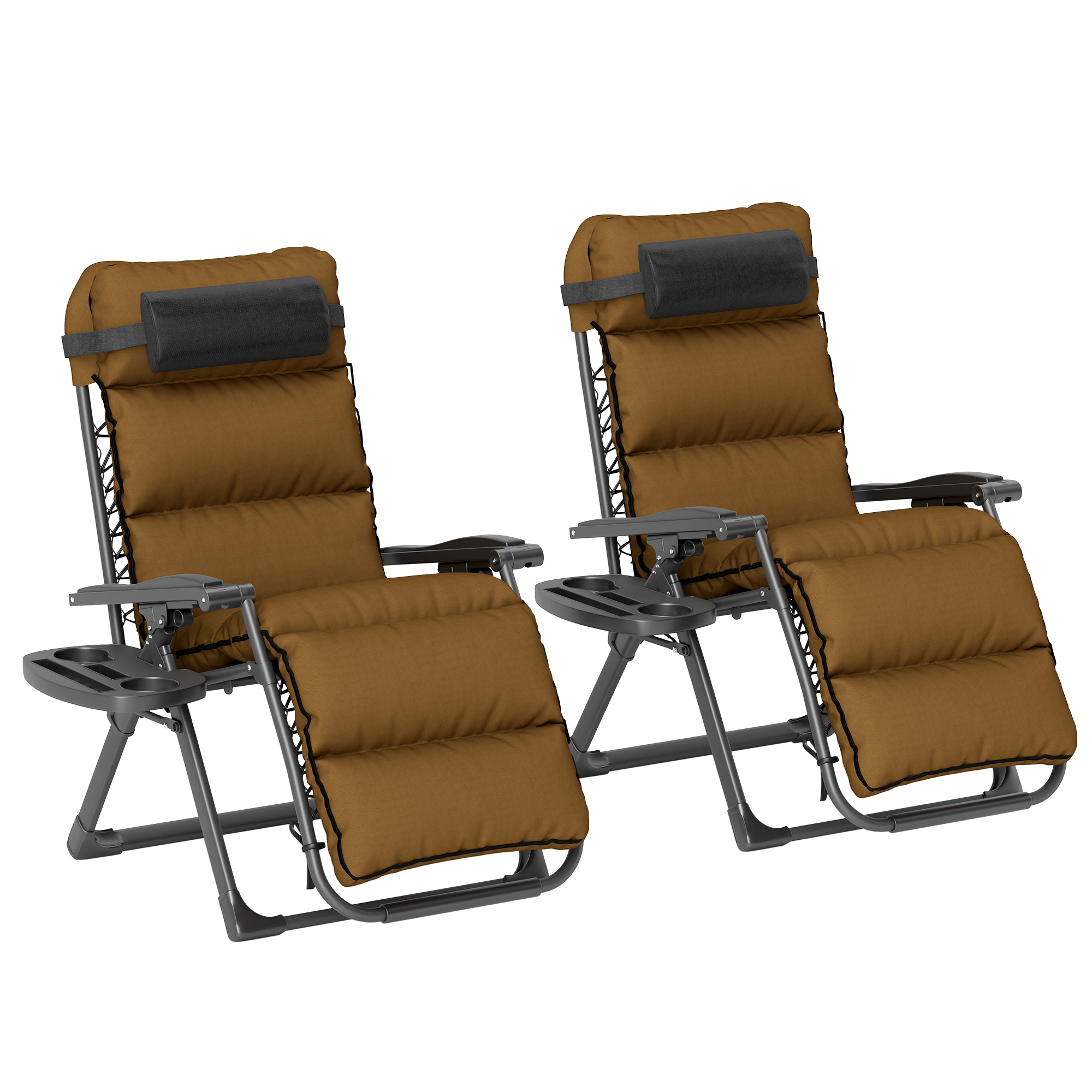 Outsunny 2 Pieces Zero Gravity Chairs, Reclining Folding Sun Lounger, Brown