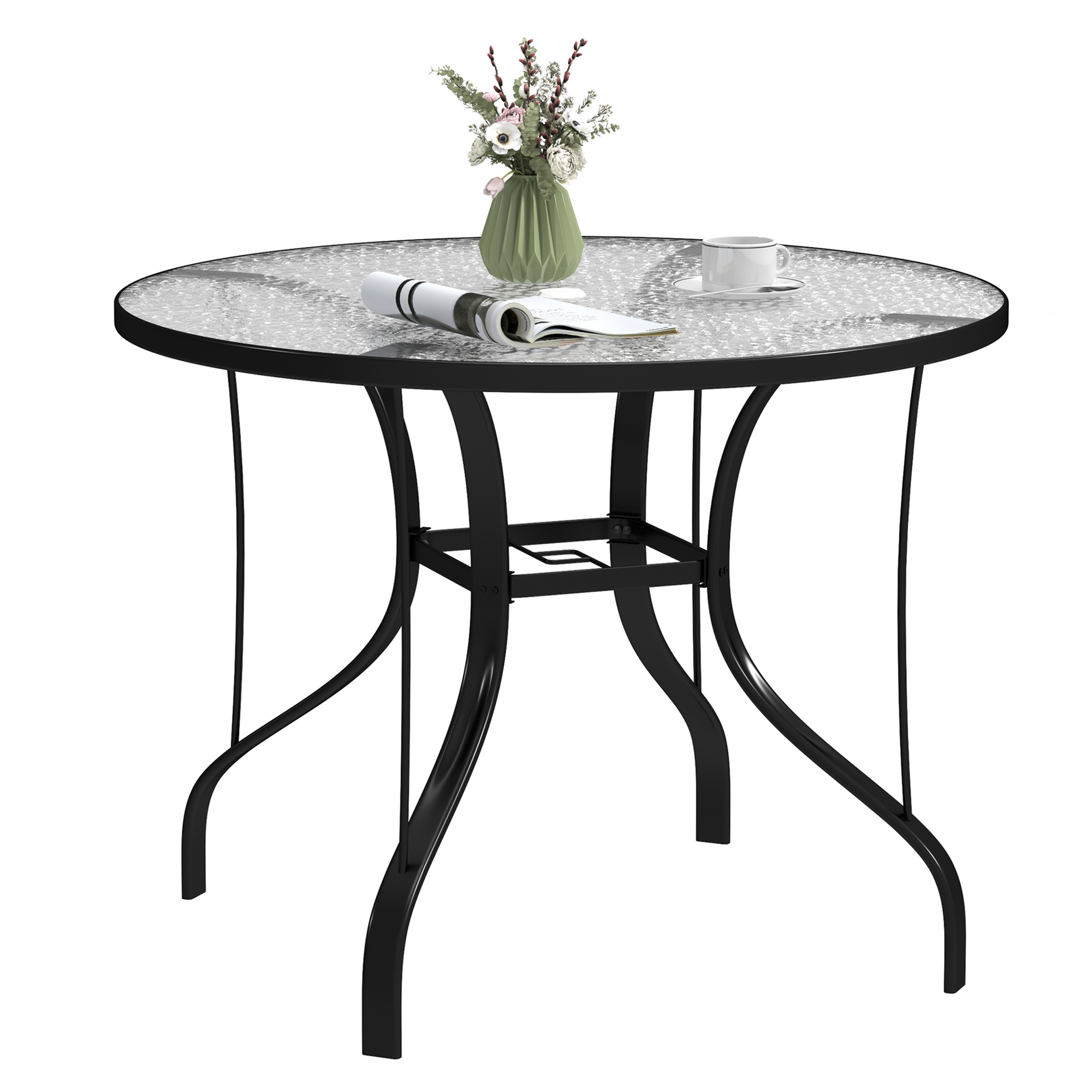 Outsunny Outdoor Dining Table With Parasol Hole, Round, 96.5 X 96.5 X 71 Cm