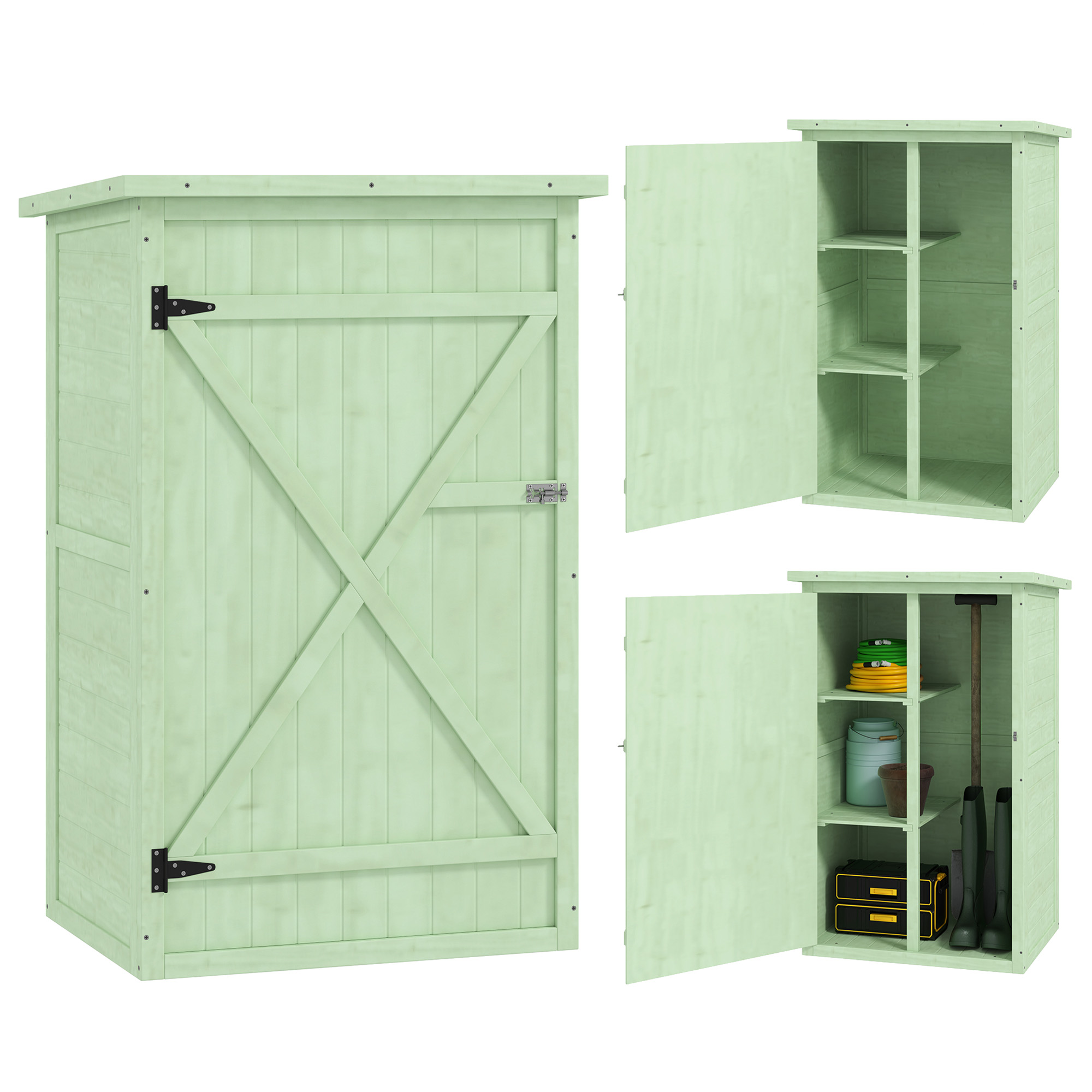 Outsunny Garden Shed Outdoor Tool Storage W/ 2 Shelves 75 X 56 X115cm Green