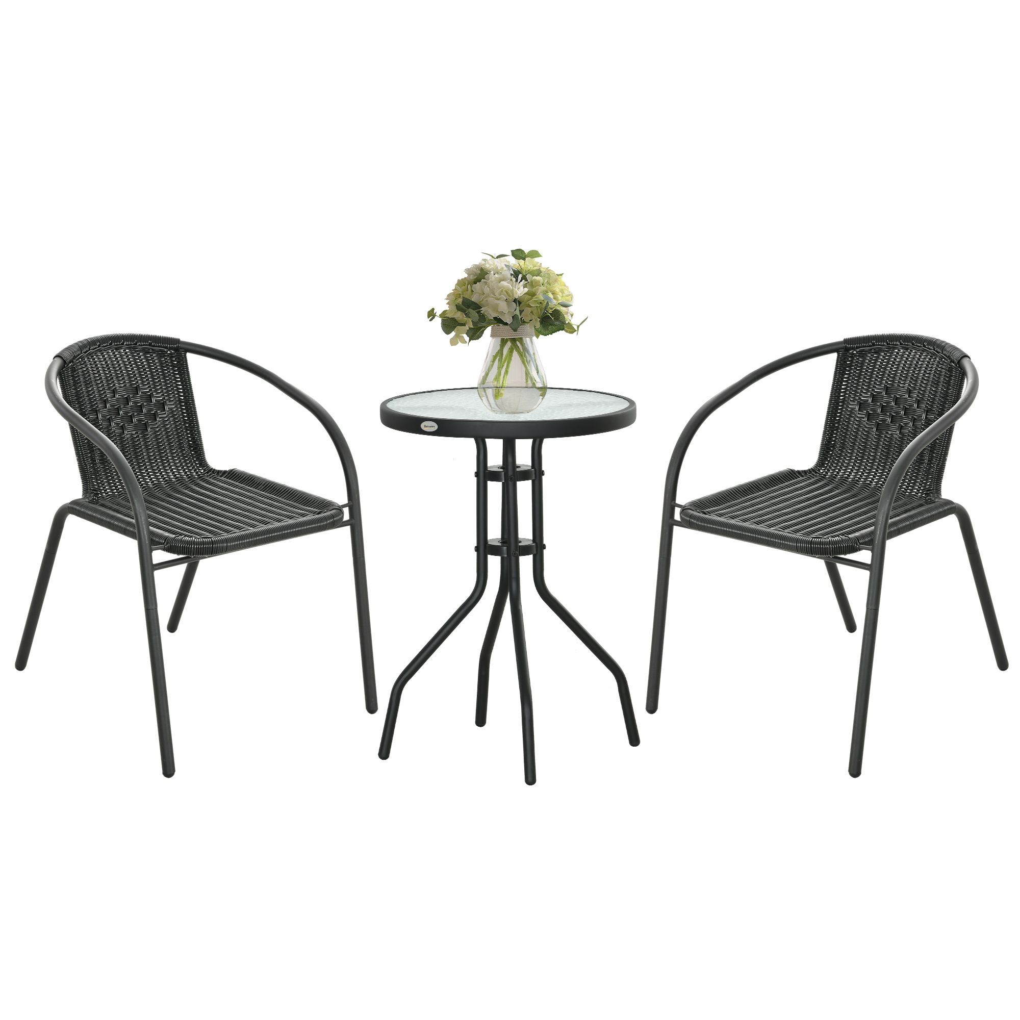Outsunny 3 Pieces Garden Furniture Set With 2 Stackable Chairs, Black