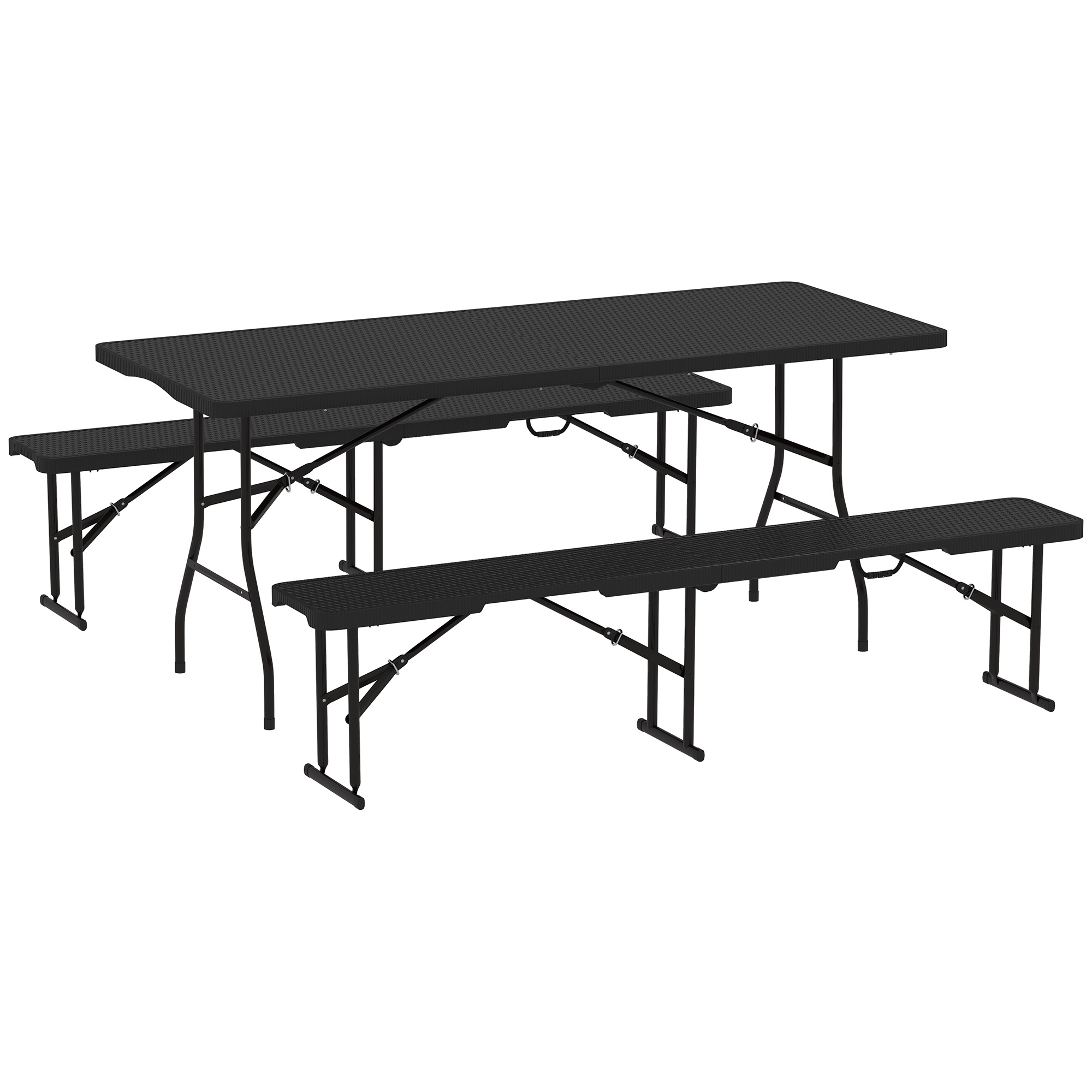 Outsunny Rattan Effect Folding Picnic Table And Bench Set W/ Handles, Black
