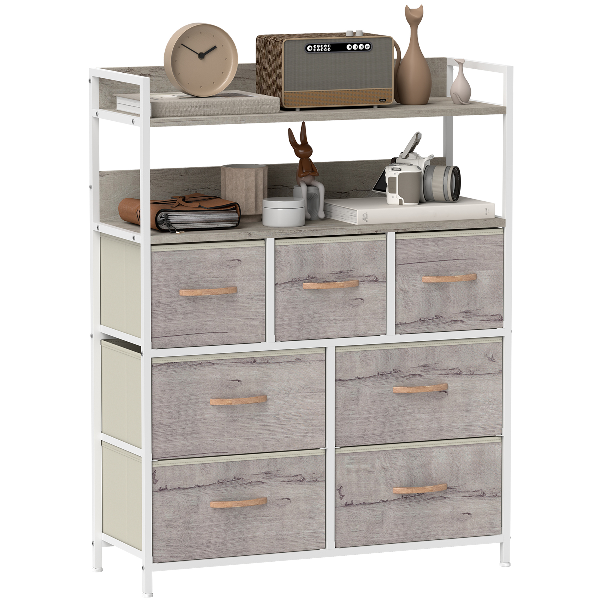 Homcom Bedroom Chest Of Drawers 7 Drawer Dresser W/ Shelves, Natural
