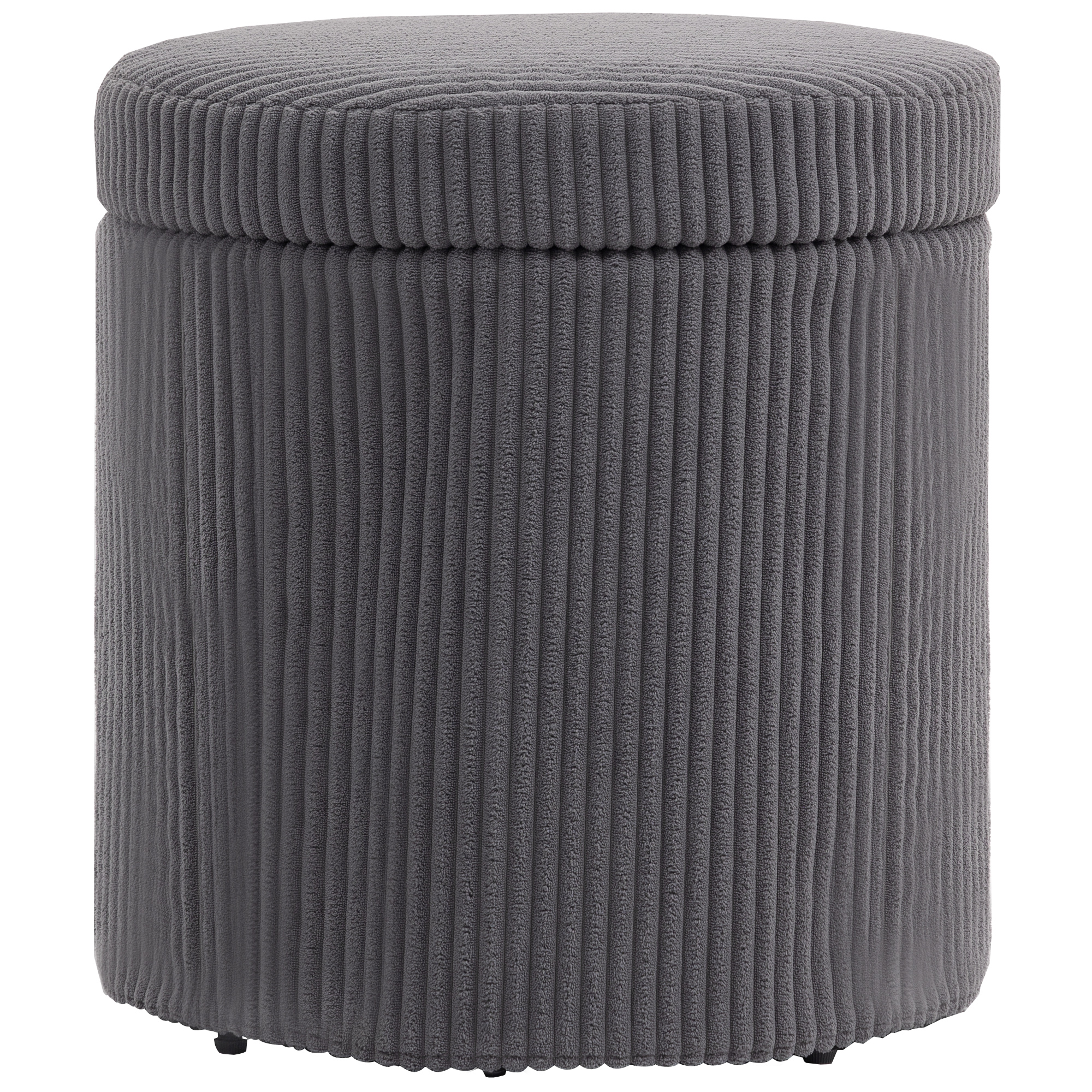 Homcom Round Storage Ottoman With Lid, Vanity Stool With Storage, Grey