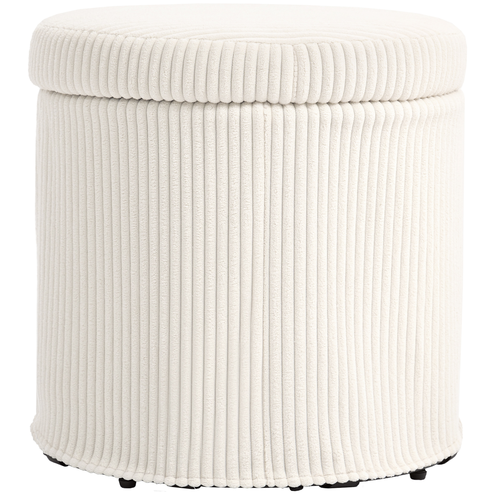 Homcom Round Storage Ottoman With Lid, Vanity Stool With Storage, Beige