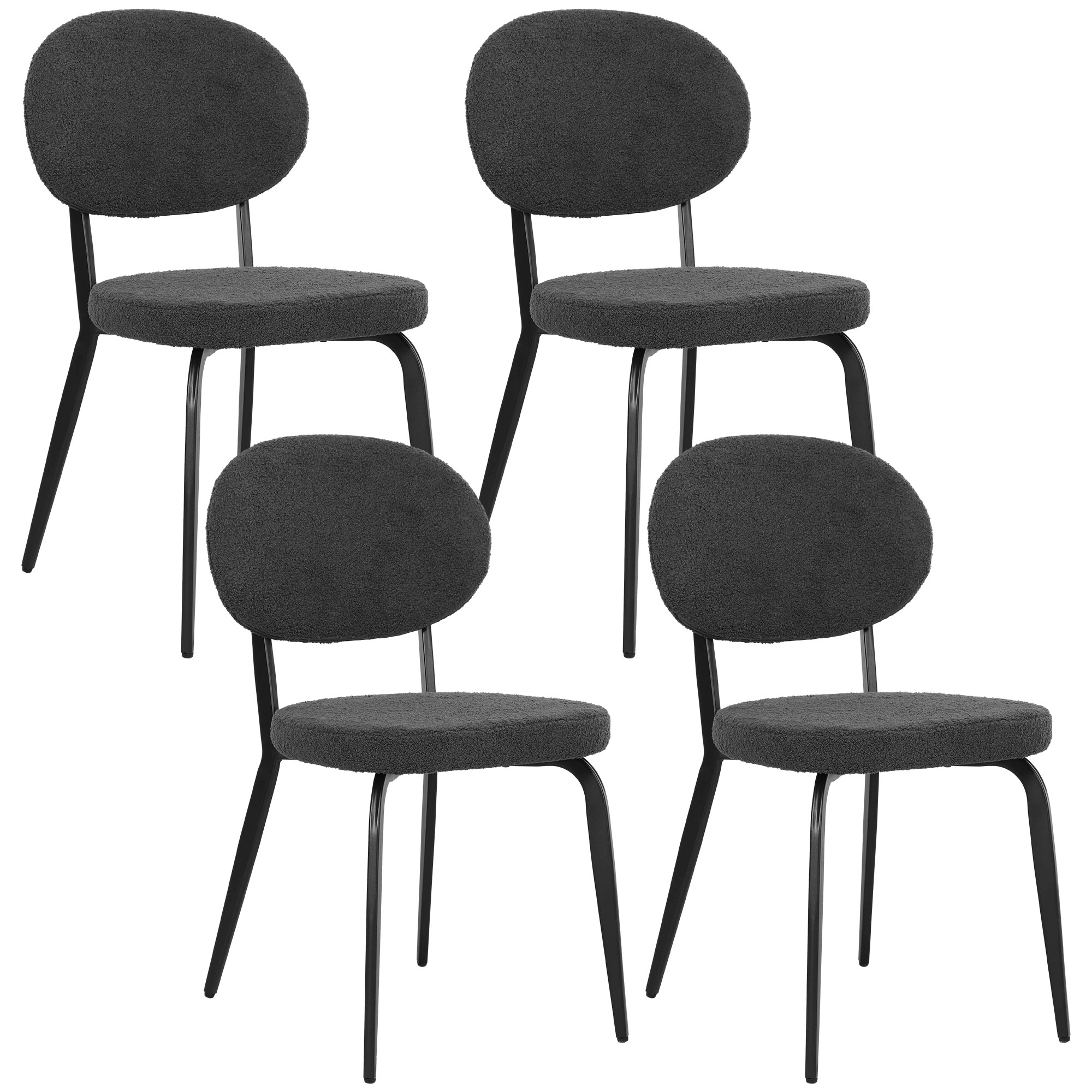 Homcom Set Of 4 Sherpa Dining Chairs Boucle Kitchen Chairs With Back Black