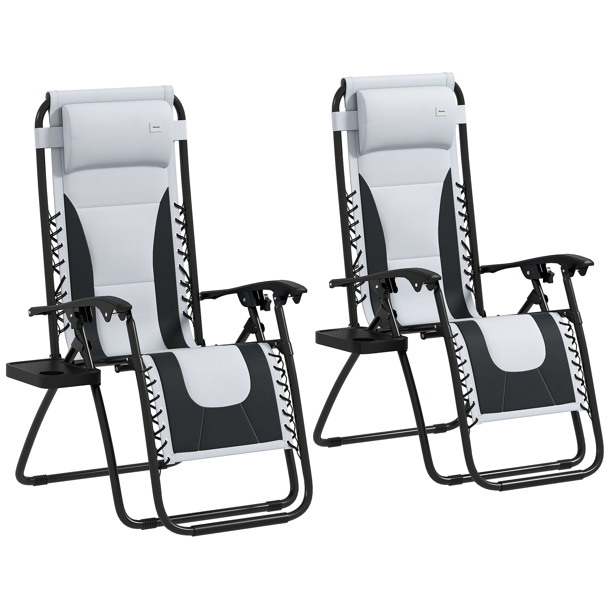 Outsunny 2 Pcs Zero Gravity Lounger Folding Recliner Chair W/ Cup Holder