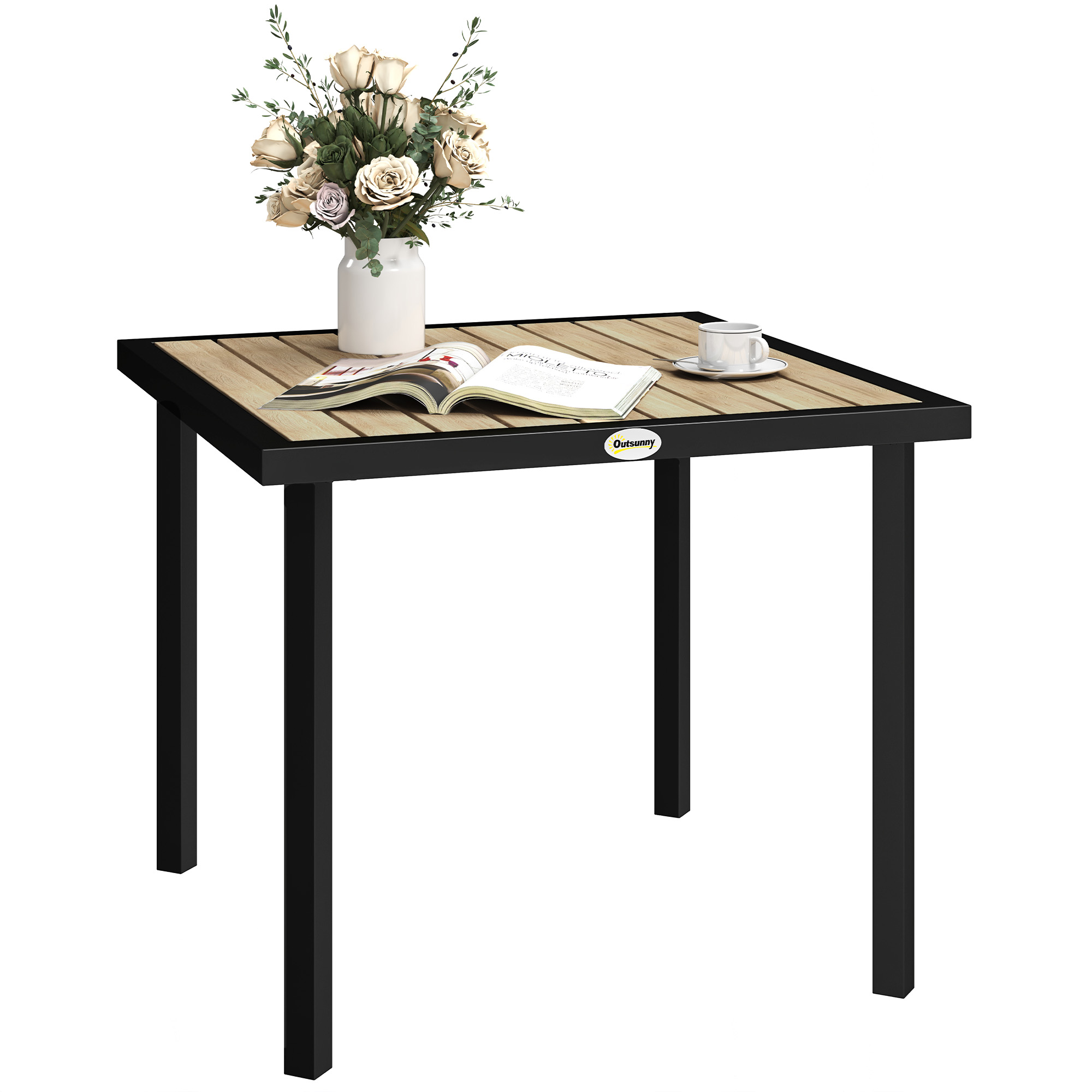 Outsunny Garden Table For 4 Person With 5.4cm Parasol Hole, Brown