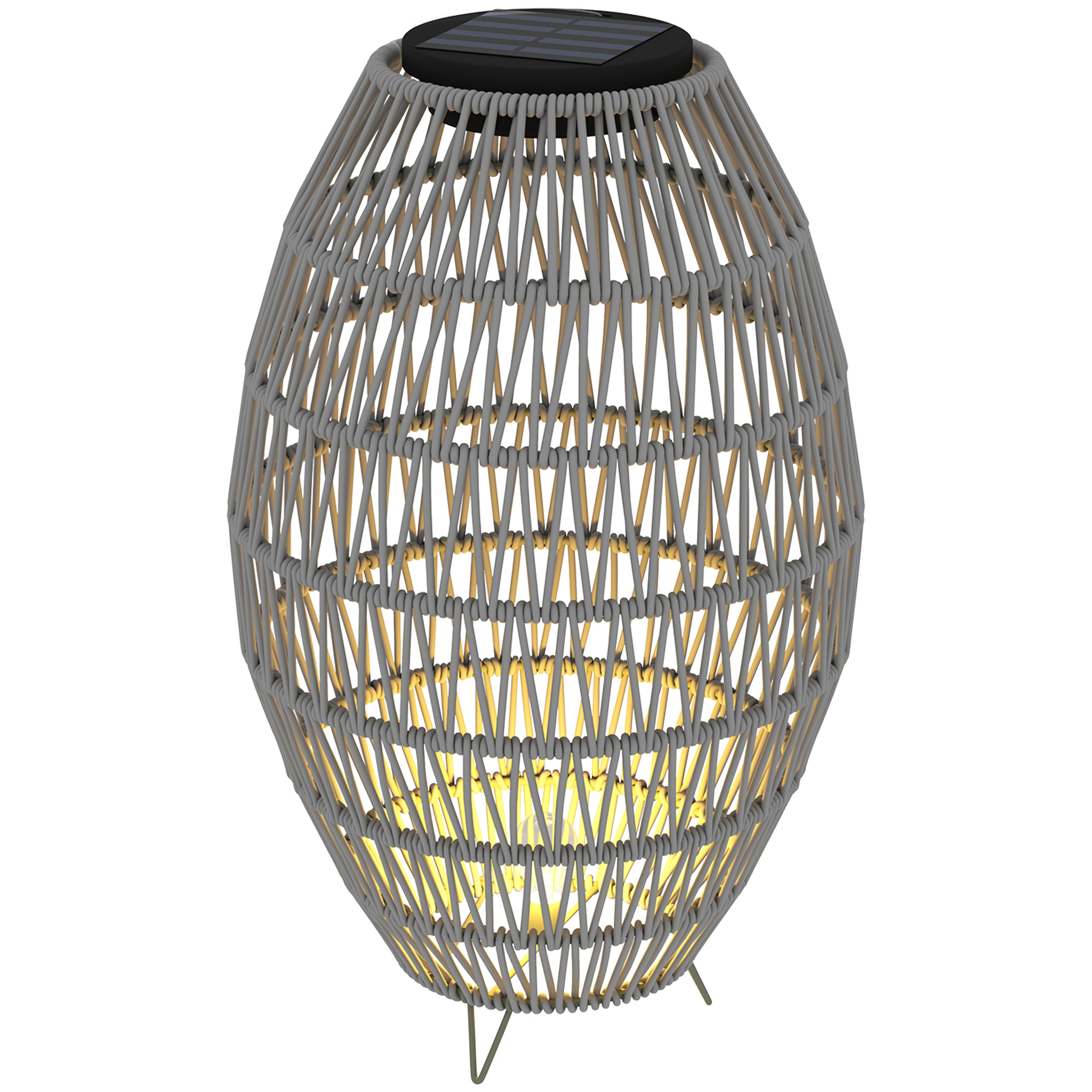 Outsunny Rattan Solar Lamp, Auto On/Off Garden Lantern, Grey