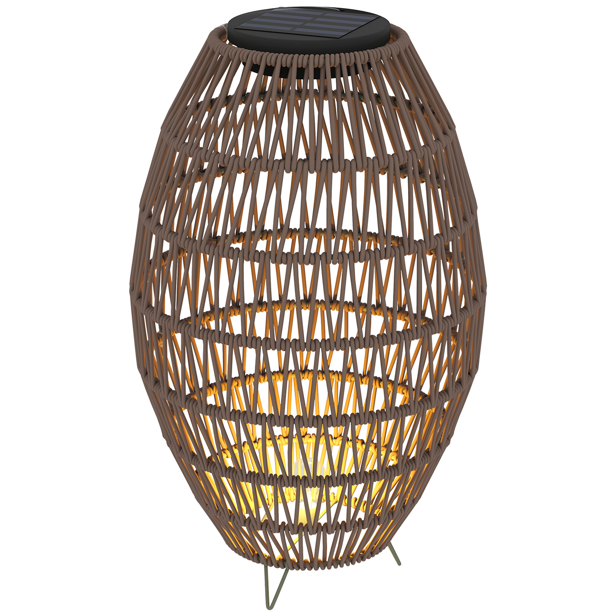Outsunny Rattan Solar Lamp, Auto On/Off Garden Lantern, Dark Brown