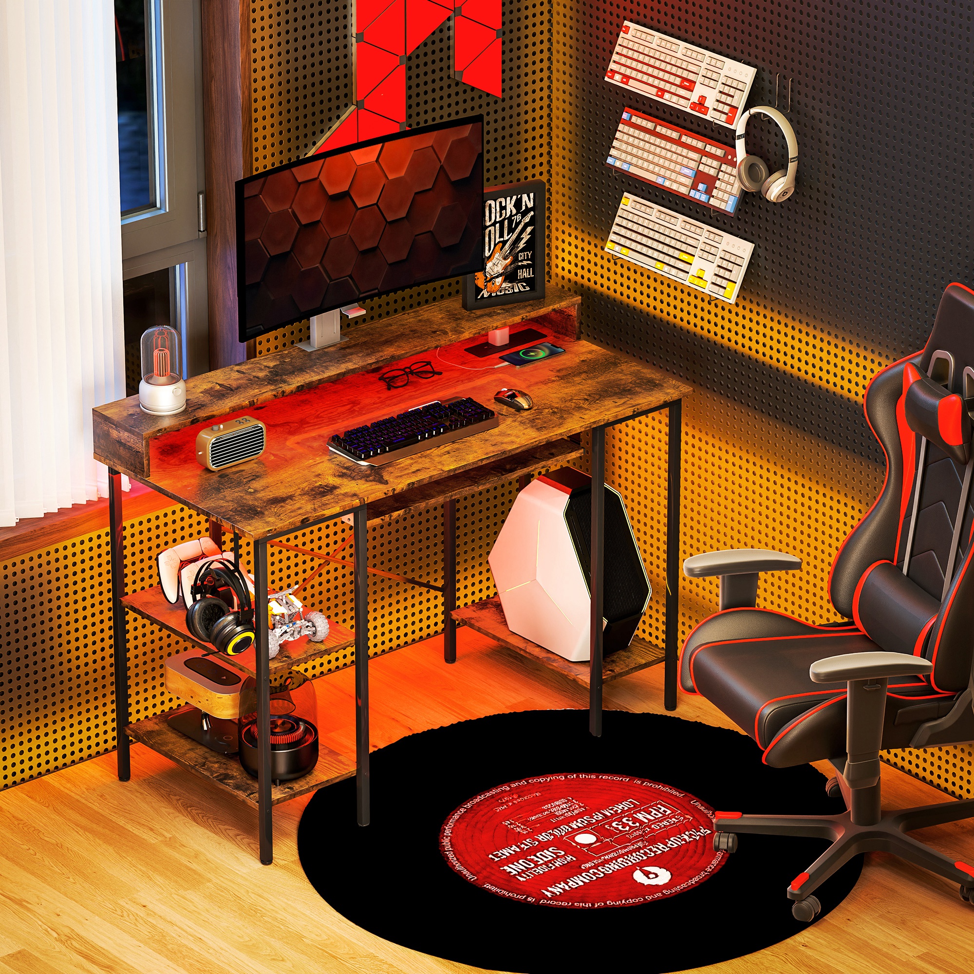 HOMCOM Gaming Schreibtisch mit Monitorständer und verschiebbarer Tastaturablage - Bild 11 von 27