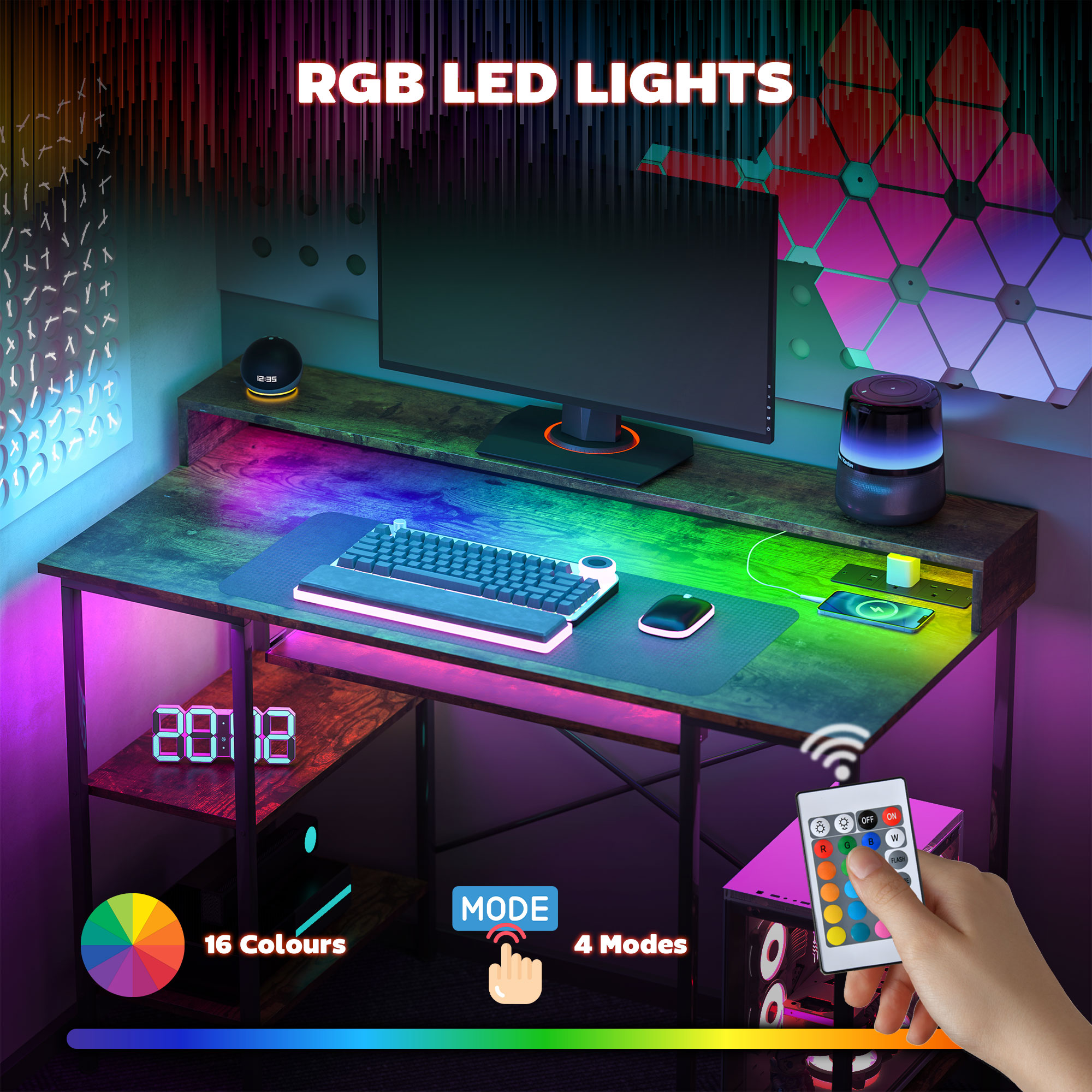 HOMCOM Gaming Schreibtisch mit Monitorständer und verschiebbarer Tastaturablage - Bild 13 von 27