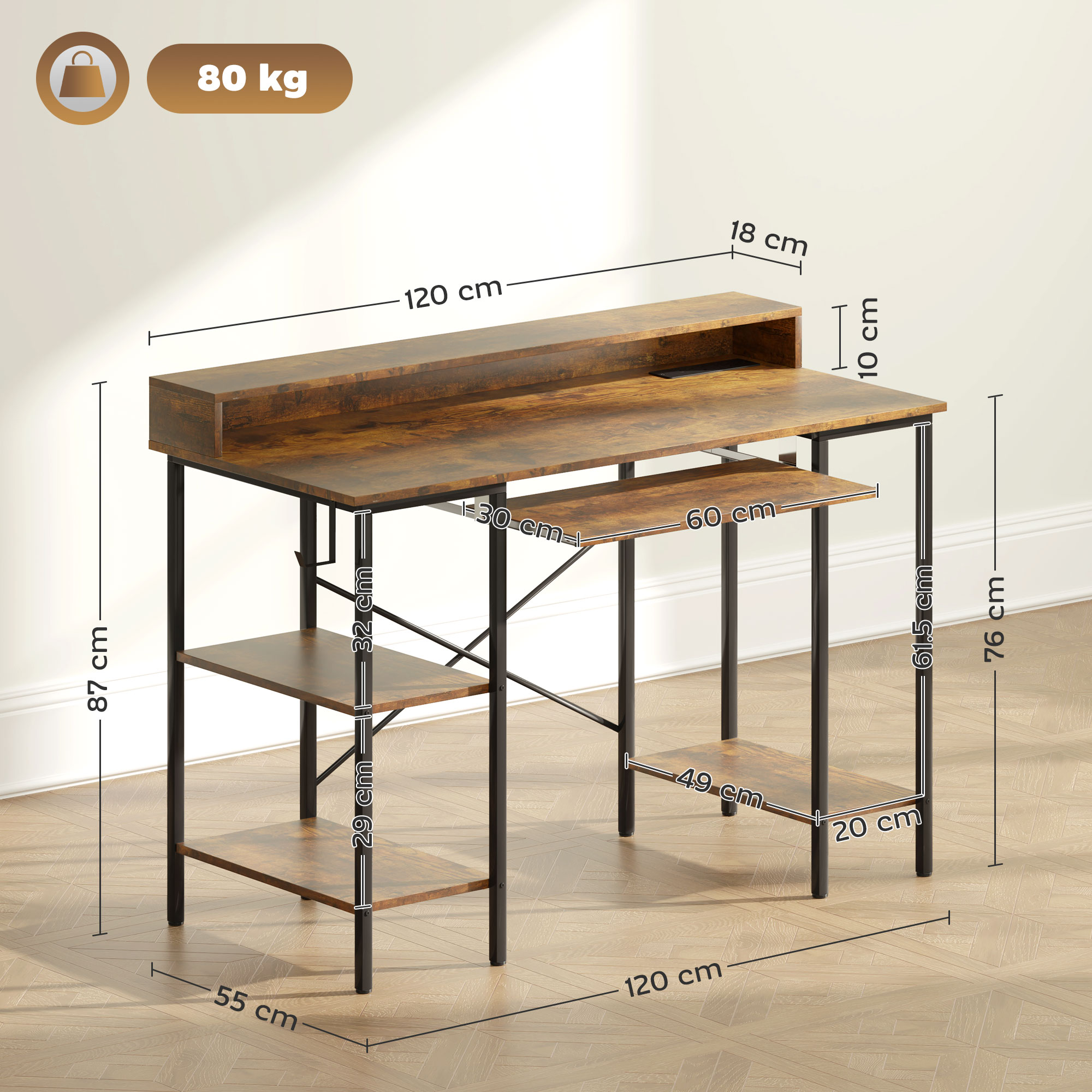 HOMCOM Gaming Schreibtisch mit Monitorständer und verschiebbarer Tastaturablage - Bild 14 von 27