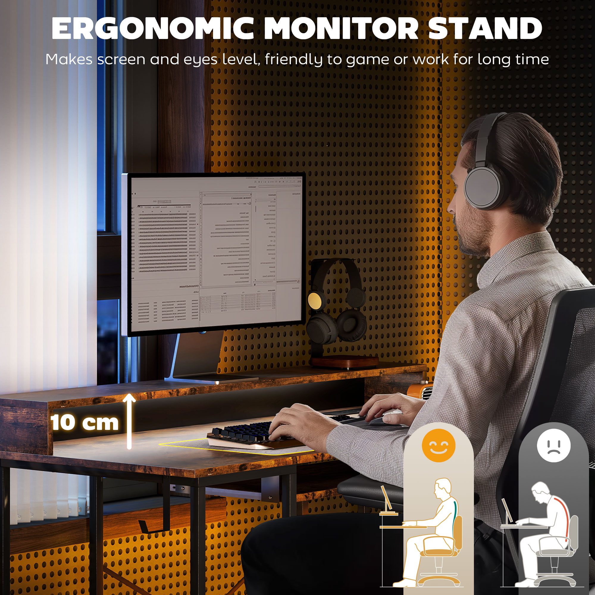 HOMCOM Gaming Schreibtisch mit Monitorständer und verschiebbarer Tastaturablage - Bild 15 von 27