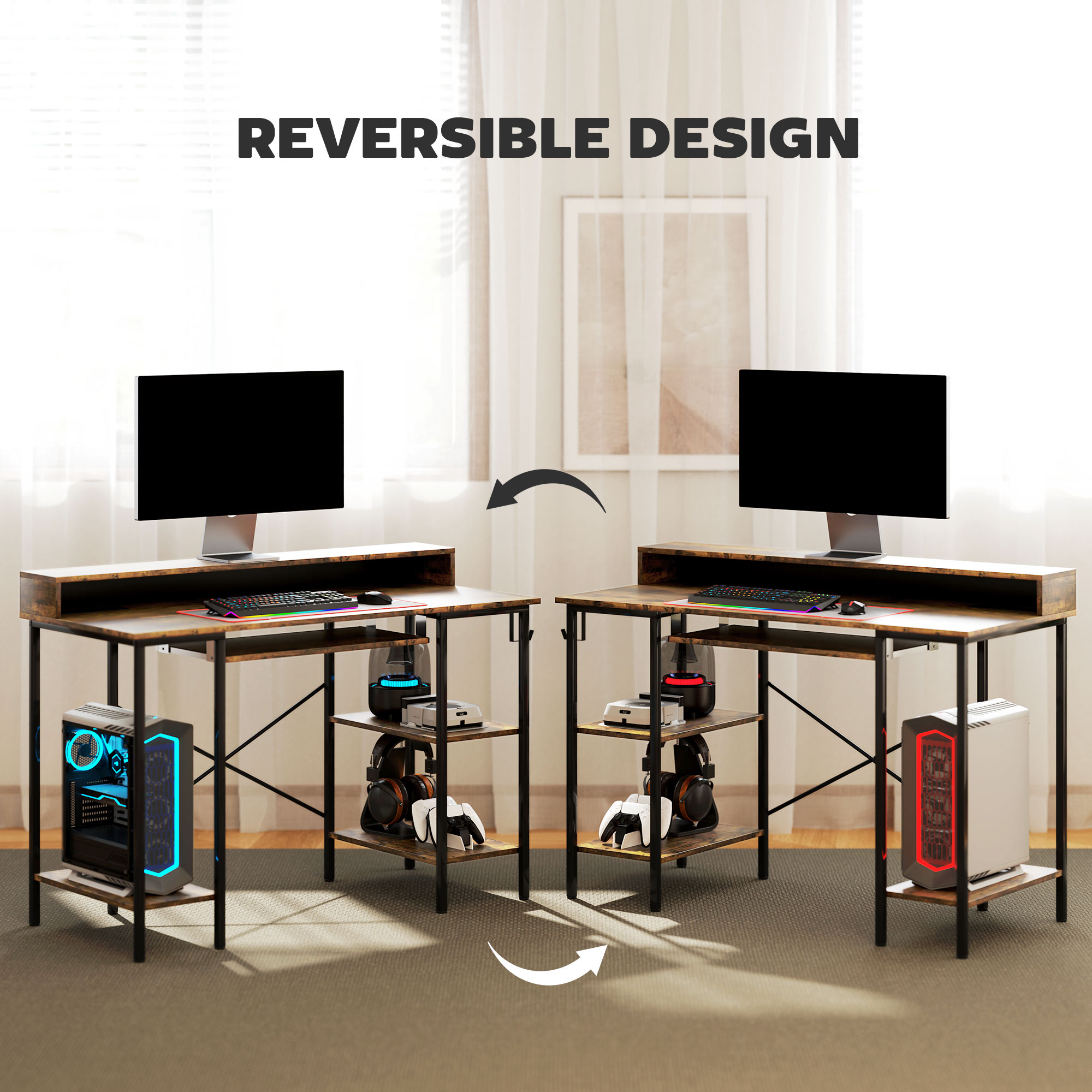 HOMCOM Gaming Schreibtisch mit Monitorständer und verschiebbarer Tastaturablage - Bild 16 von 27