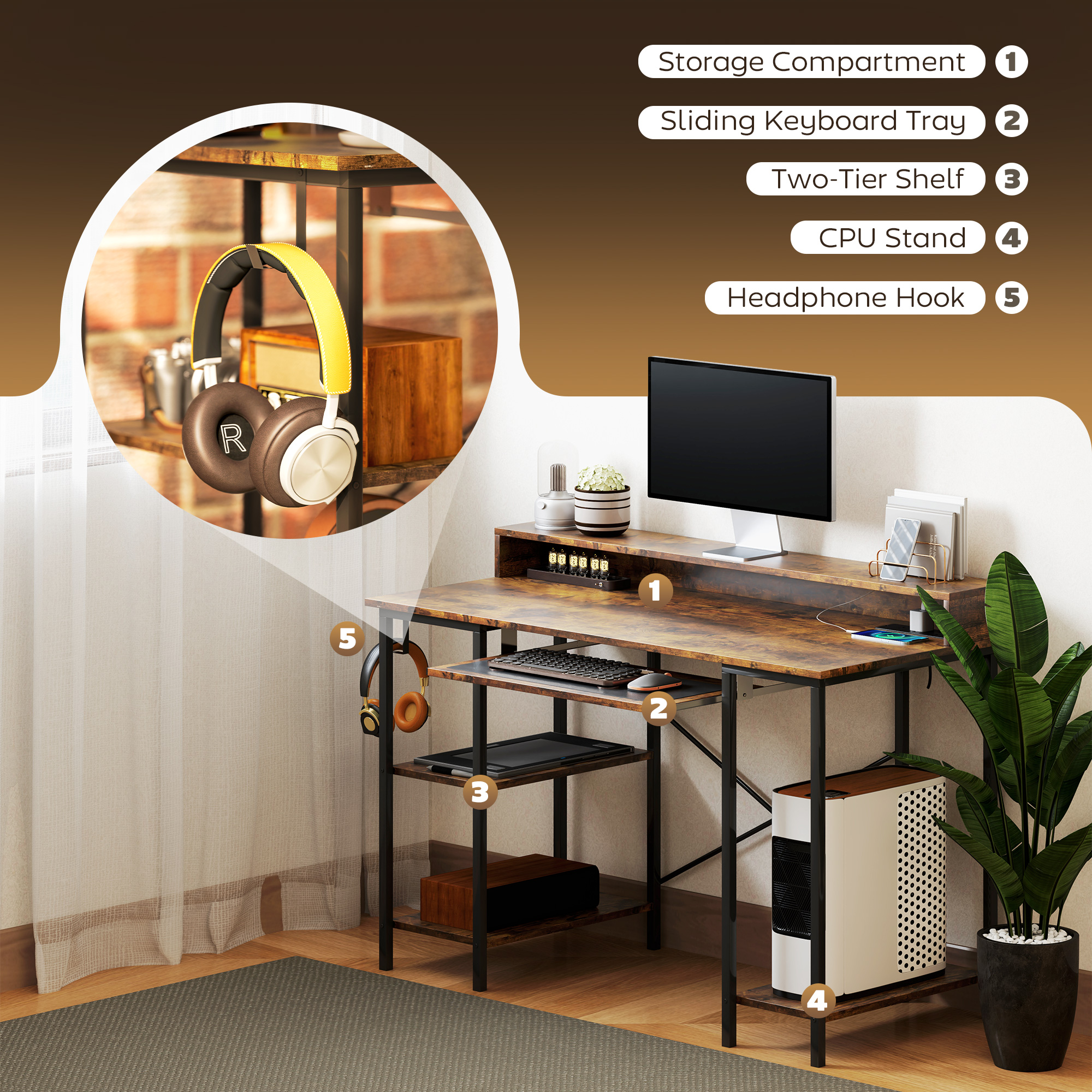 HOMCOM Gaming Schreibtisch mit Monitorständer und verschiebbarer Tastaturablage - Bild 17 von 27