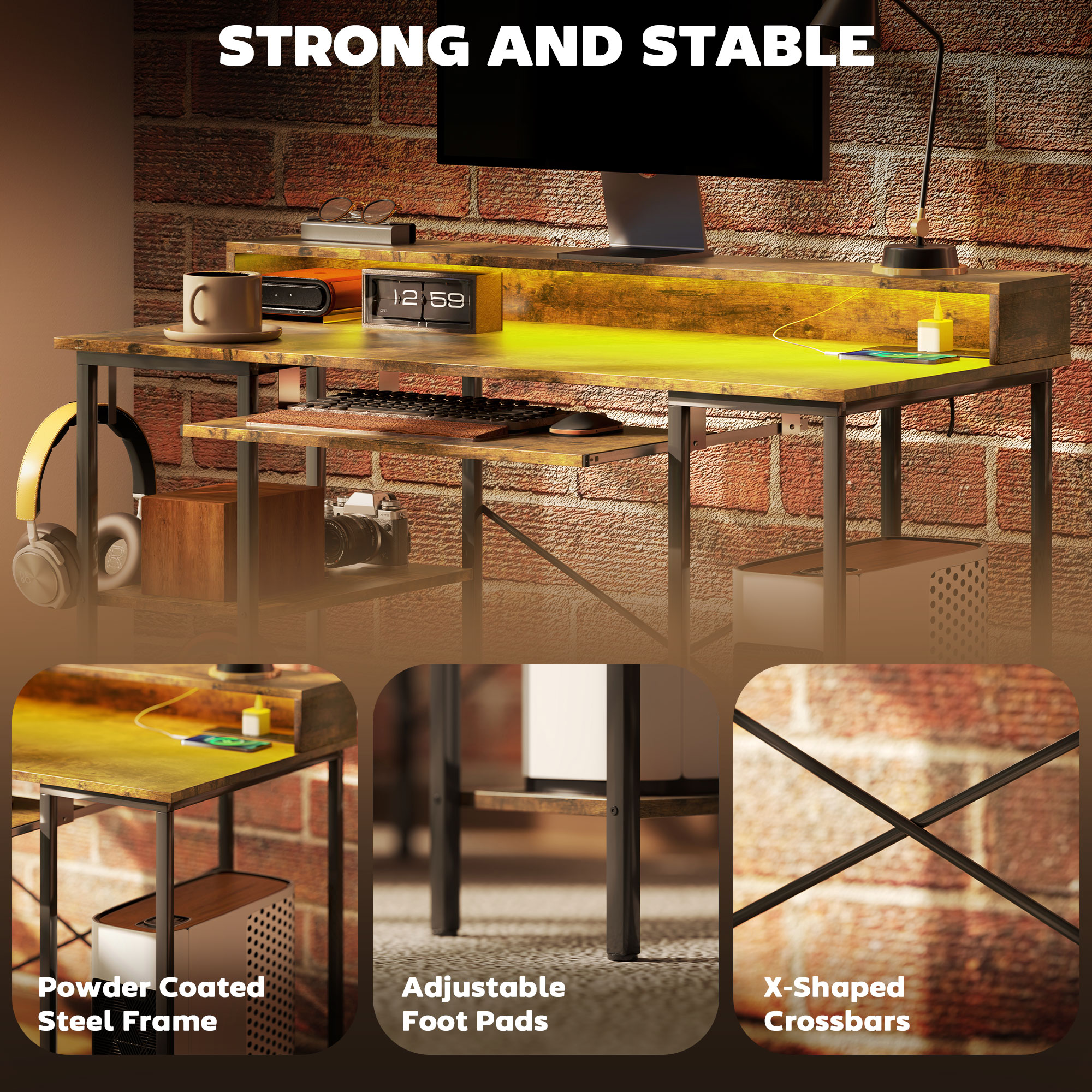 HOMCOM Gaming Schreibtisch mit Monitorständer und verschiebbarer Tastaturablage - Bild 18 von 27