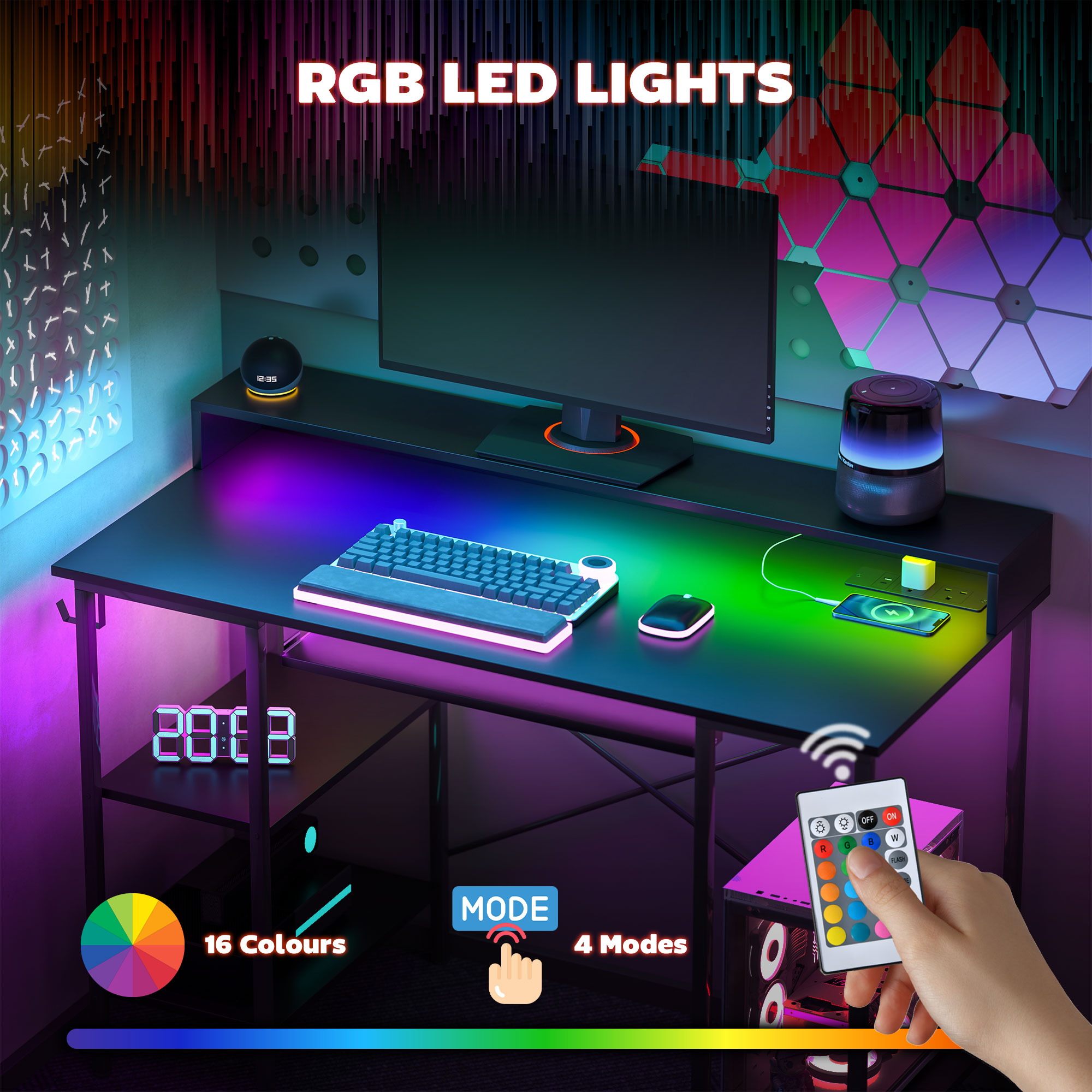 HOMCOM Gaming Schreibtisch mit Monitorständer und verschiebbarer Tastaturablage - Bild 22 von 27