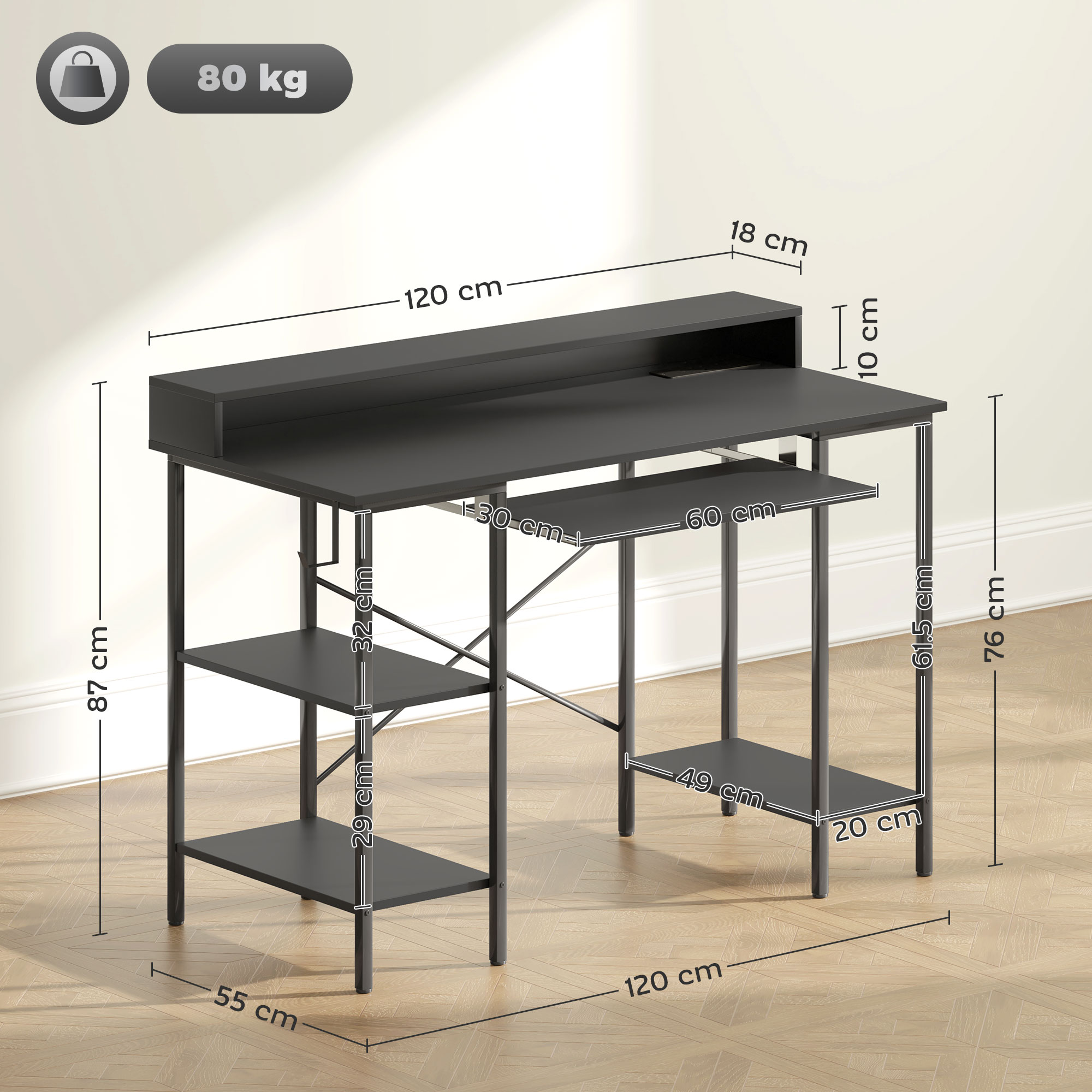 HOMCOM Gaming Schreibtisch mit Monitorständer und verschiebbarer Tastaturablage - Bild 23 von 27