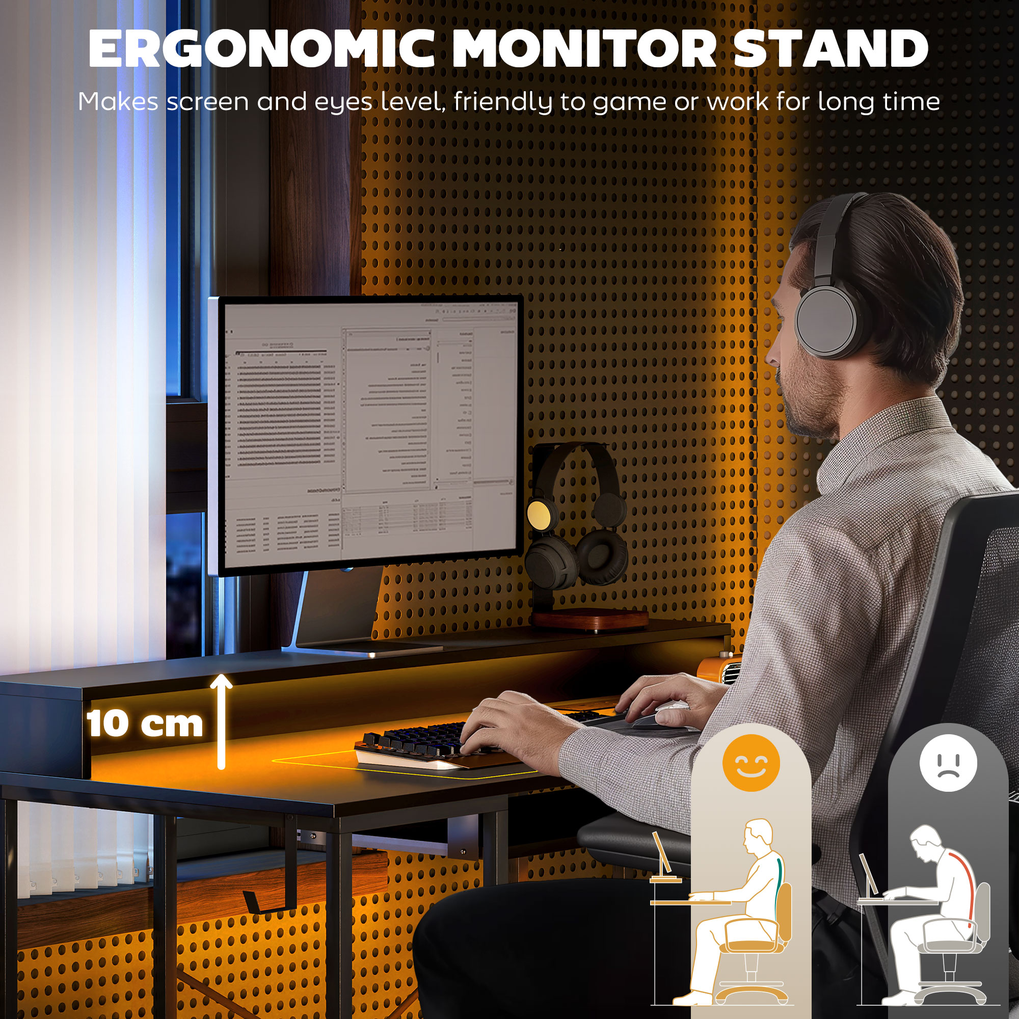 HOMCOM Gaming Schreibtisch mit Monitorständer und verschiebbarer Tastaturablage - Bild 24 von 27