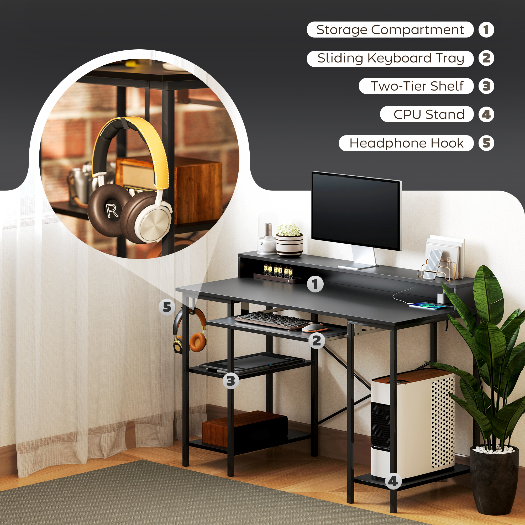 HOMCOM Gaming Schreibtisch mit Monitorständer und verschiebbarer Tastaturablage - Bild 26 von 27