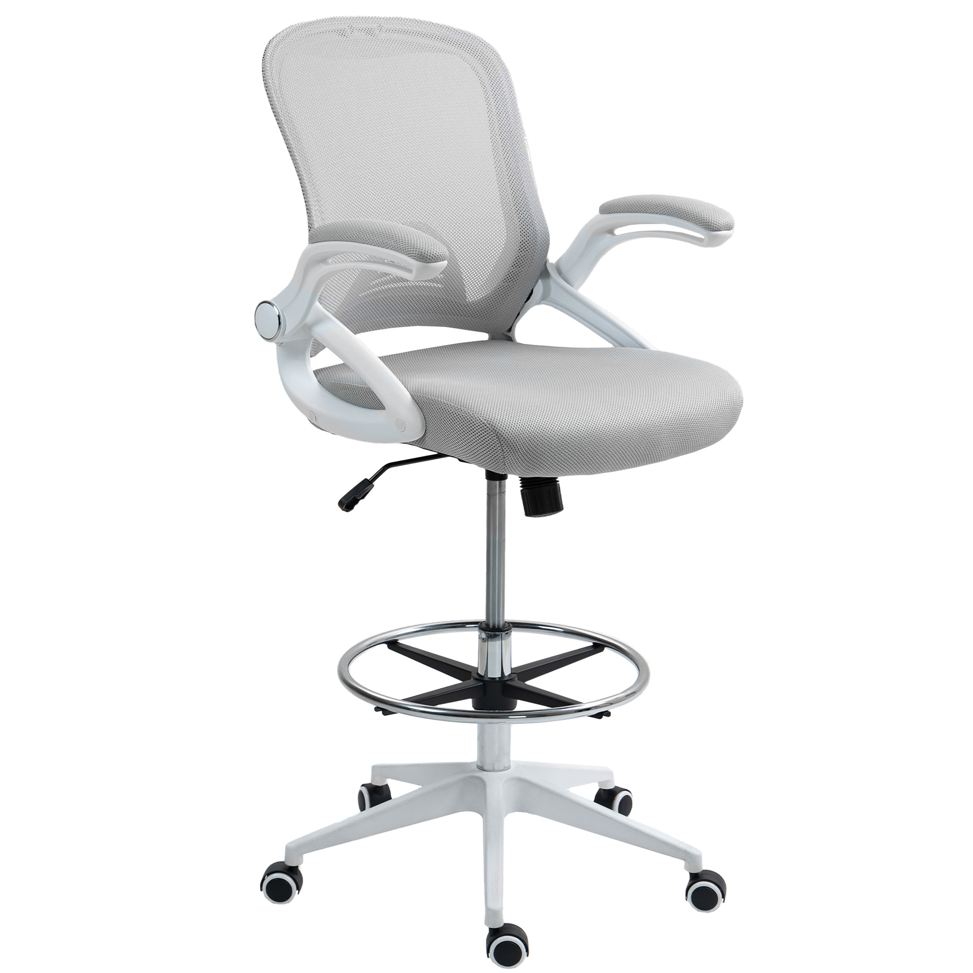Vinsetto Mesh Office Stool, 60° Swivel Height Adjustable Chair, Light Grey