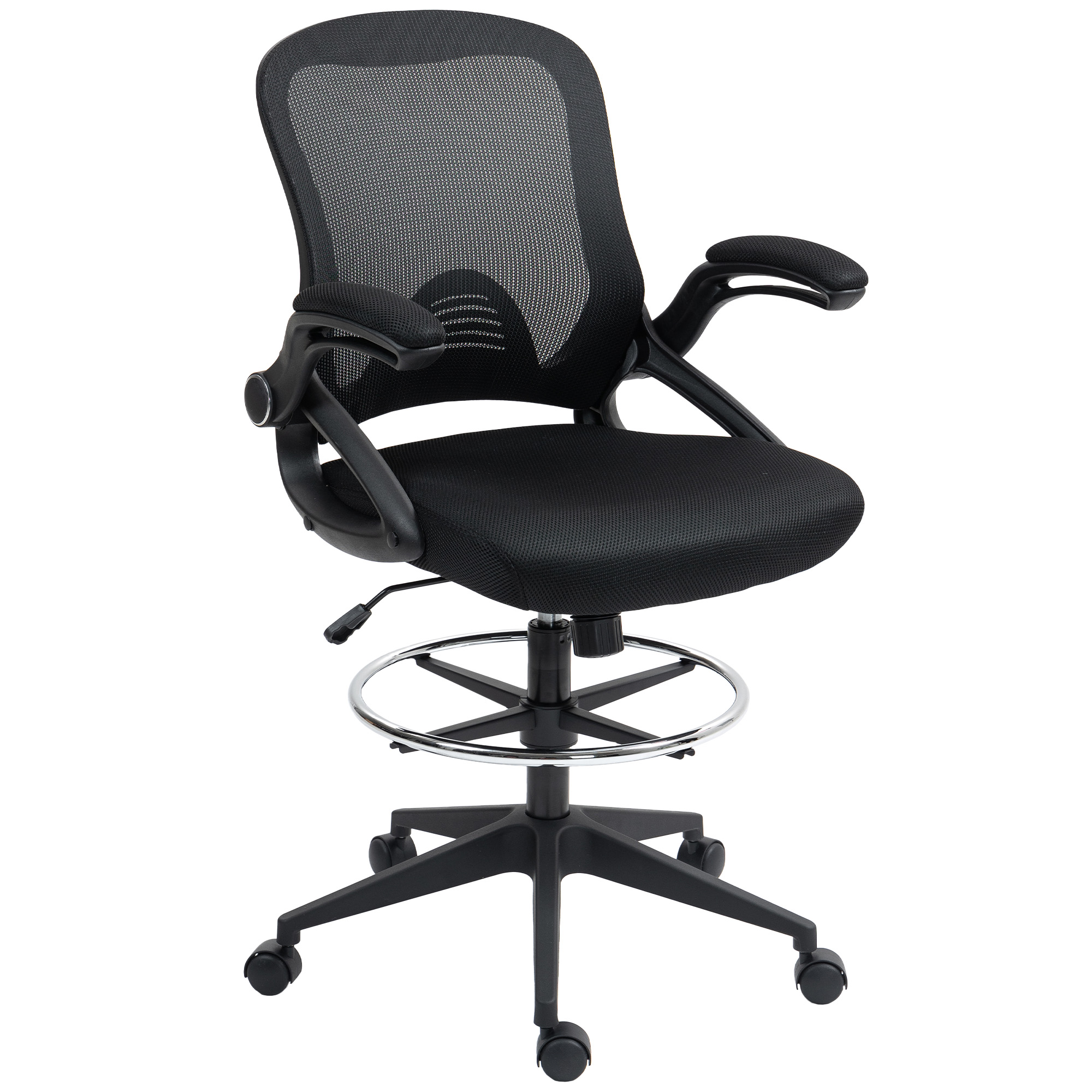 Vinsetto Mesh Office Stool, 60° Swivel Height Adjustable Chair, Black