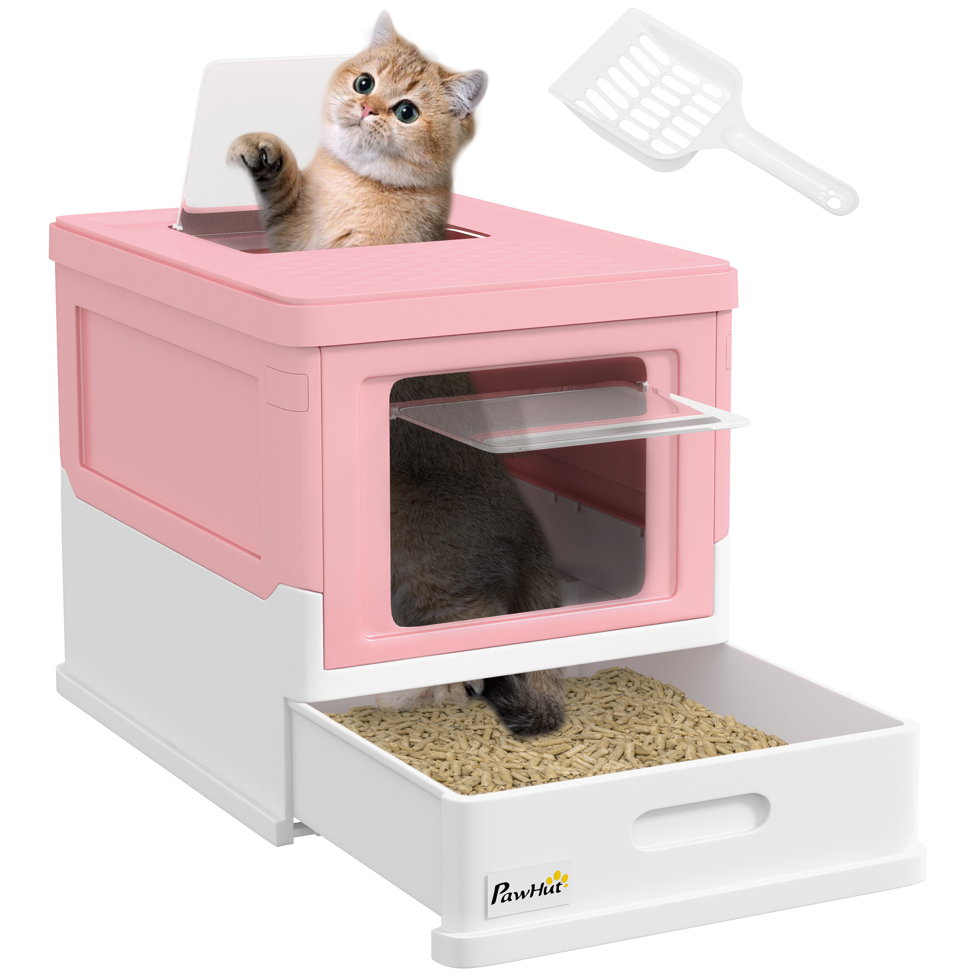PawHut Hooded Cat Litter Box, Pet Toilet w/ Scoop, Tray - Picture 7 of 15