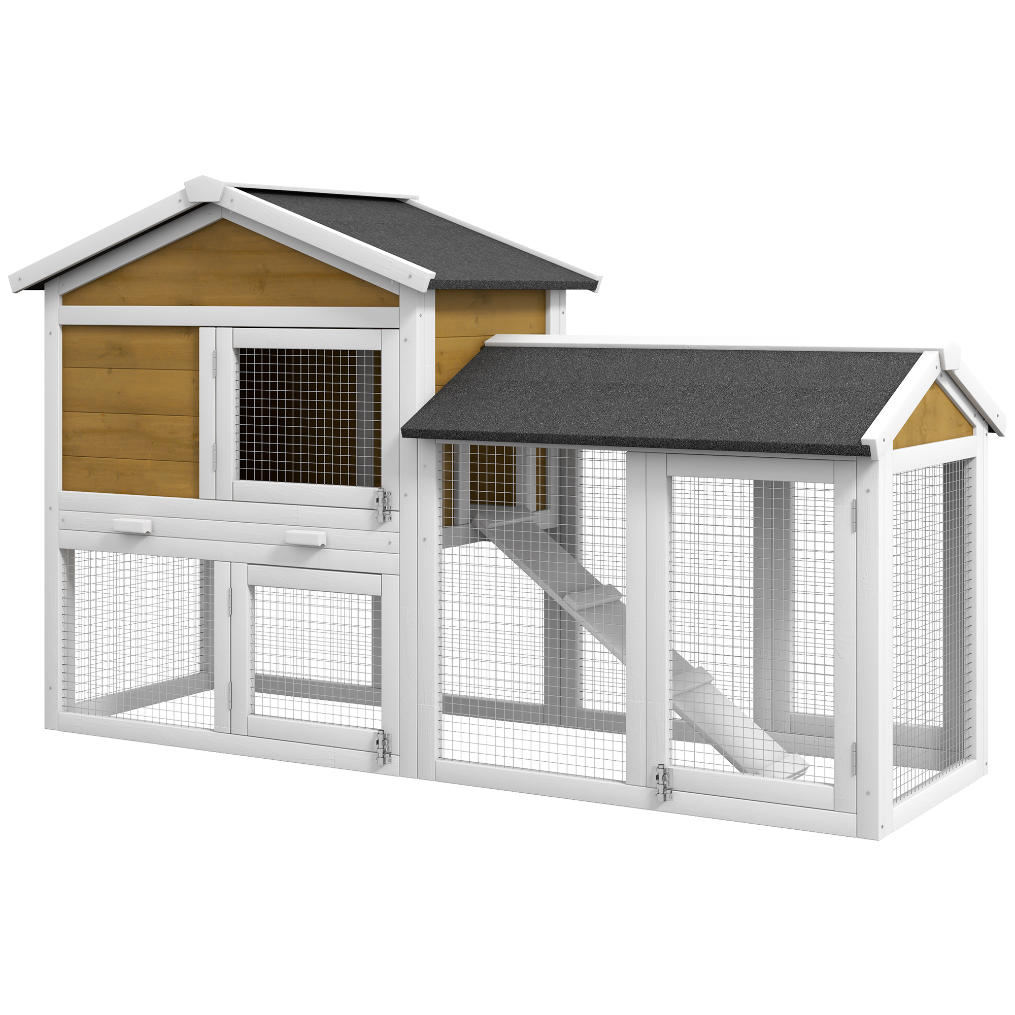 Pawhut 2-Tier Wooden Rabbit Bunny Guinea Pig Hutch Small Pet House Ramp - Picture 8 of 16