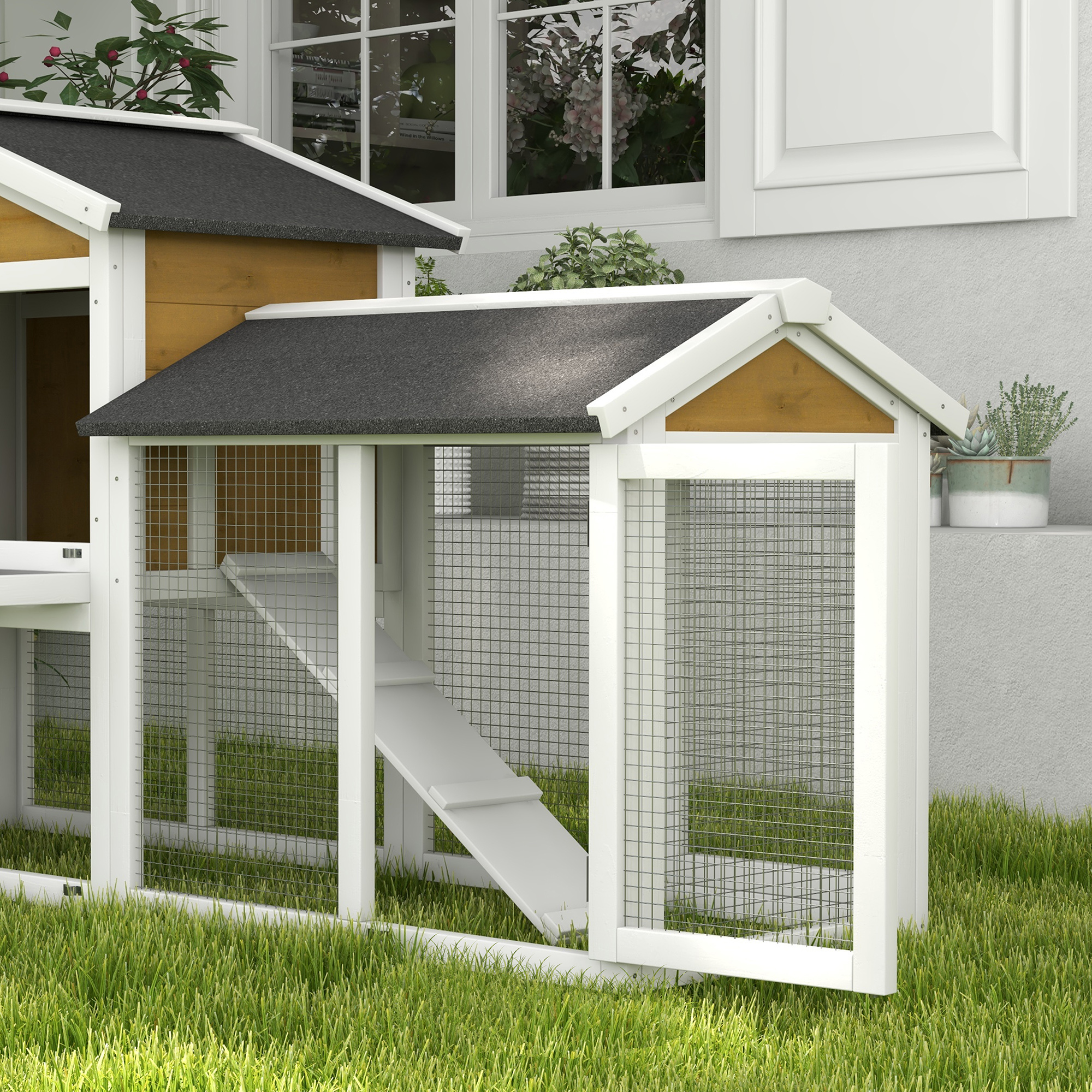 Pawhut 2-Tier Wooden Rabbit Bunny Guinea Pig Hutch Small Pet House Ramp - Picture 16 of 16