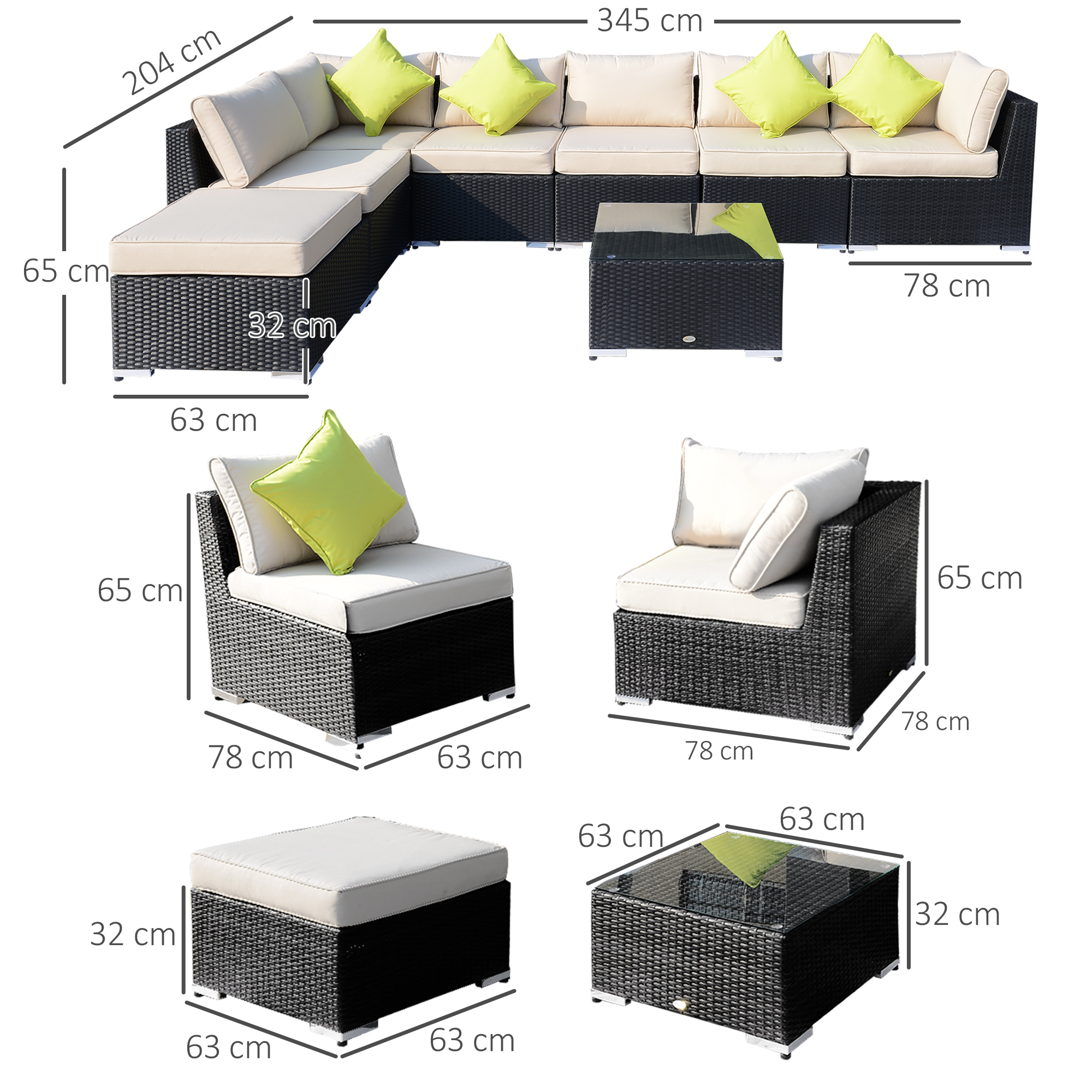  8 Pcs Rattan Sofa Set W/Cushions-Black